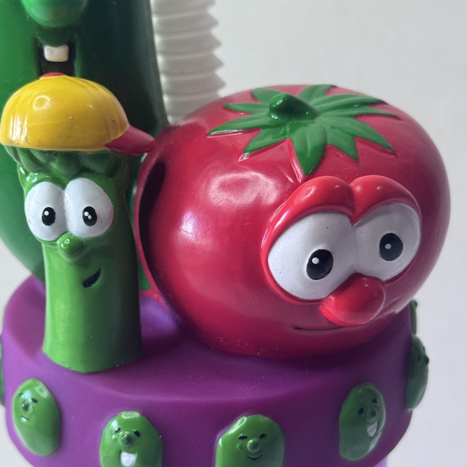 Vintage Veggie-tales Bob Larry Junior Asparagus Cup Tumbler Lidded Straw RARE 🔥