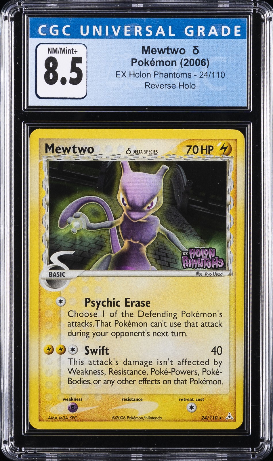 2006 EX HOLON PHANTOMS REVERSE HOLO #24 MEWTWO CGC 8.5