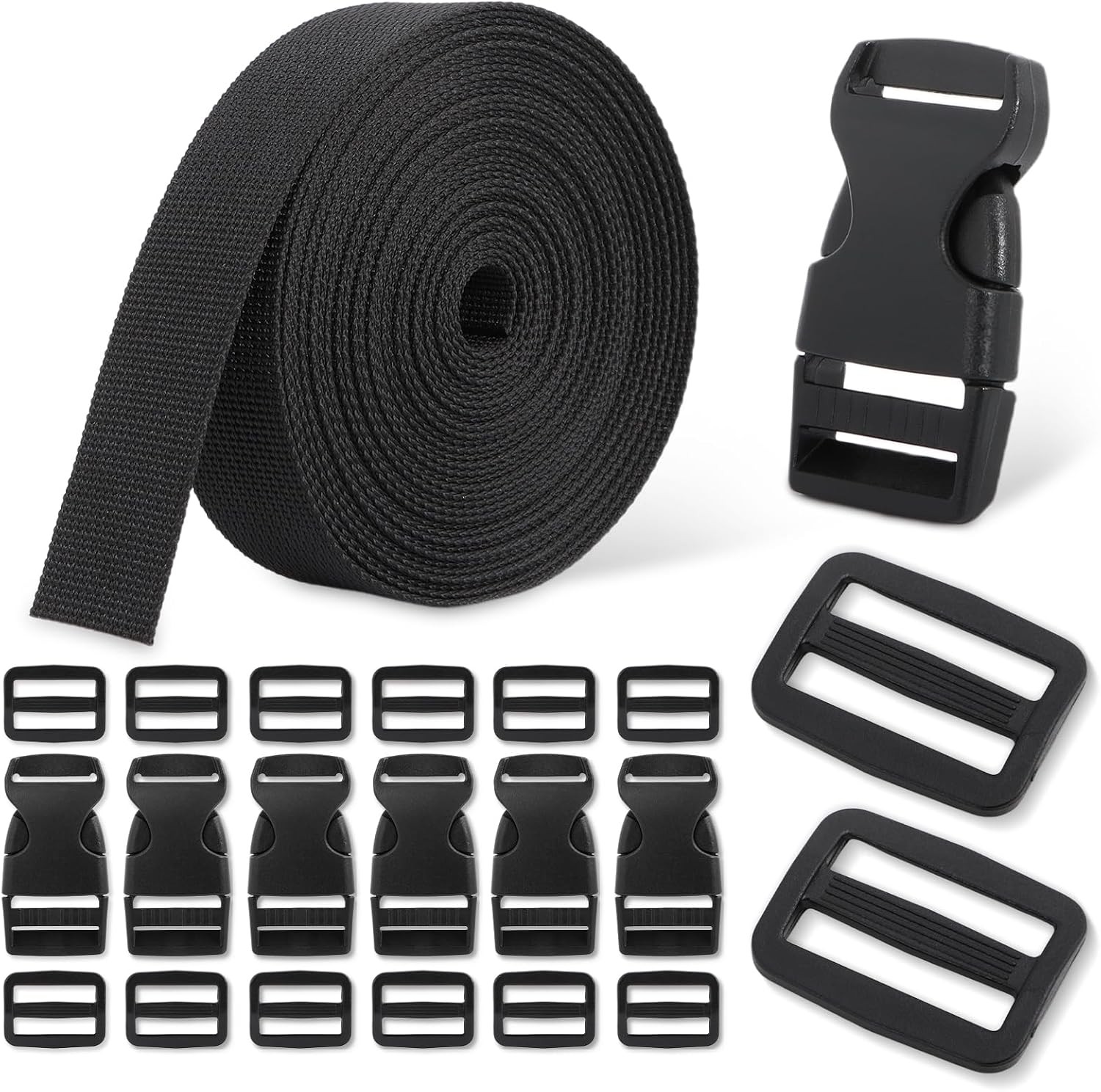 1-Inch Webbing Strap and Buckle Kit Heavy Duty Polyester for DIY Repair Projects