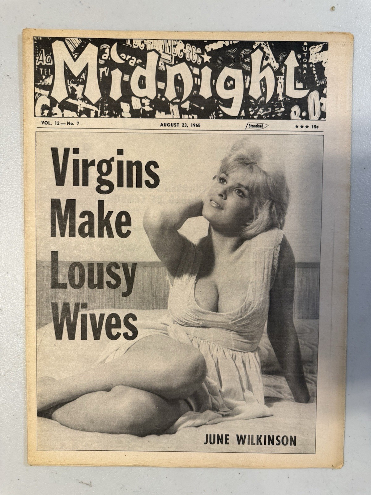 1965 Aug 23rd MIDNIGHT Newspaper, June Wilkinson, Virgins Make Lousy Wives (VRN4