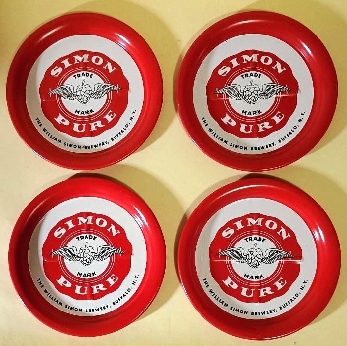 Vintage Lot of 4 1960’s Simon Pure Tin Tip Tray Metal Coasters 3.5\