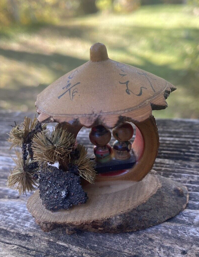 Vtg Japanese Mico Mini wooden Handmade Folk Art Kokeshi Diorama Made in Japan Vtg Japanese Mico Mini wooden Handmade Folk Art Kokeshi Diorama Made in Japan