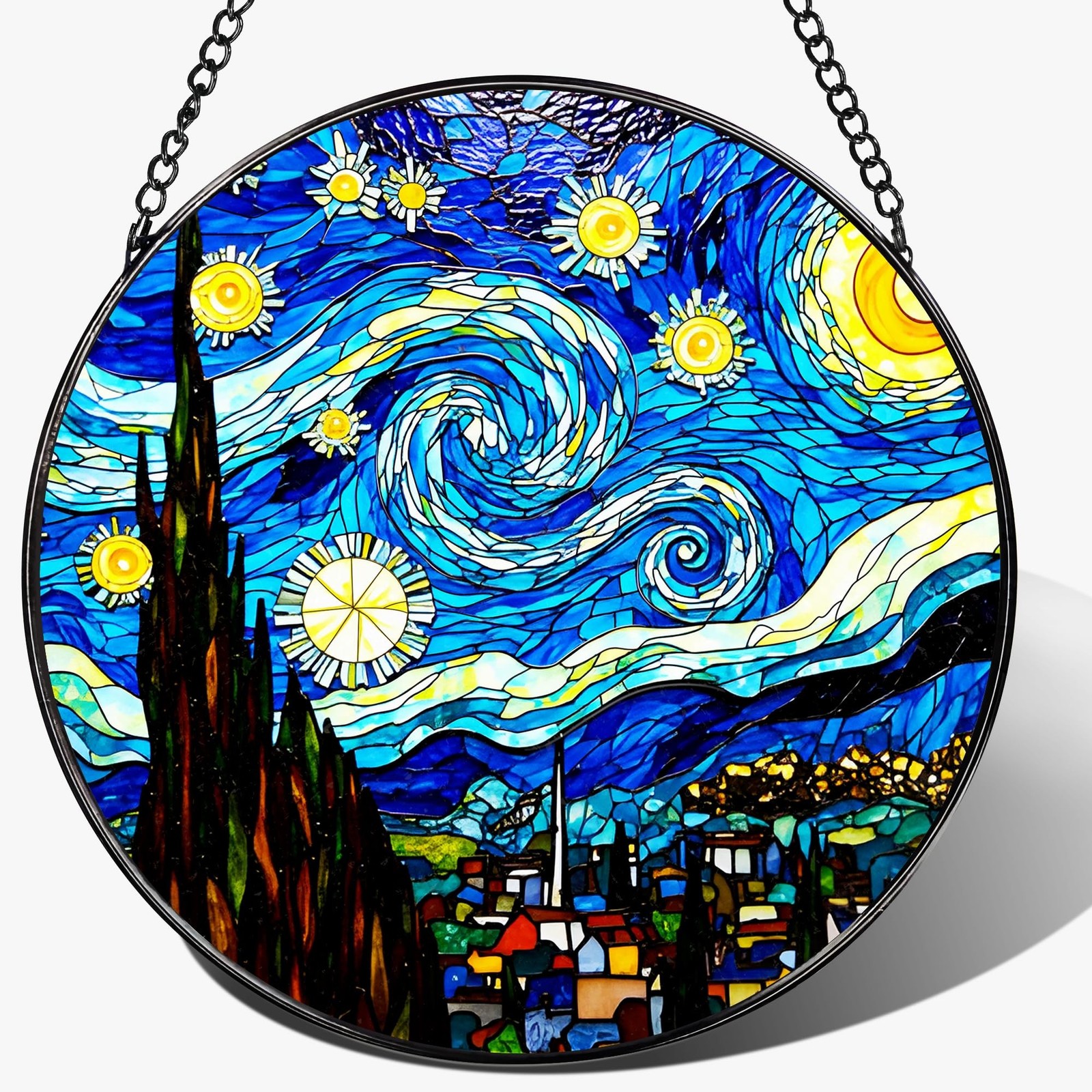 8\'\' Van Gogh Starry Night Sun Catcher Ornament, Stained Glass Window Hanging,...
