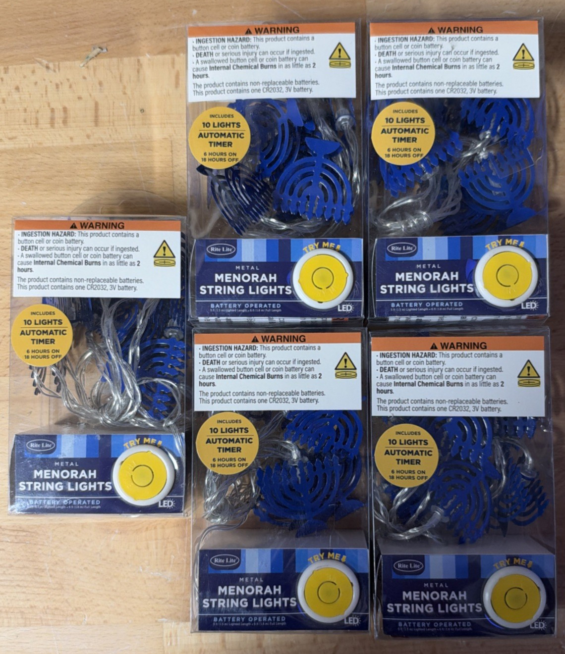 5ct-Hanukkah Metal Menorah String Lights. 5’ Length-Battery Operated LED - NEW 5ct-Hanukkah Metal Menorah String Lights. 5’ Length-Battery Operated LED - NEW