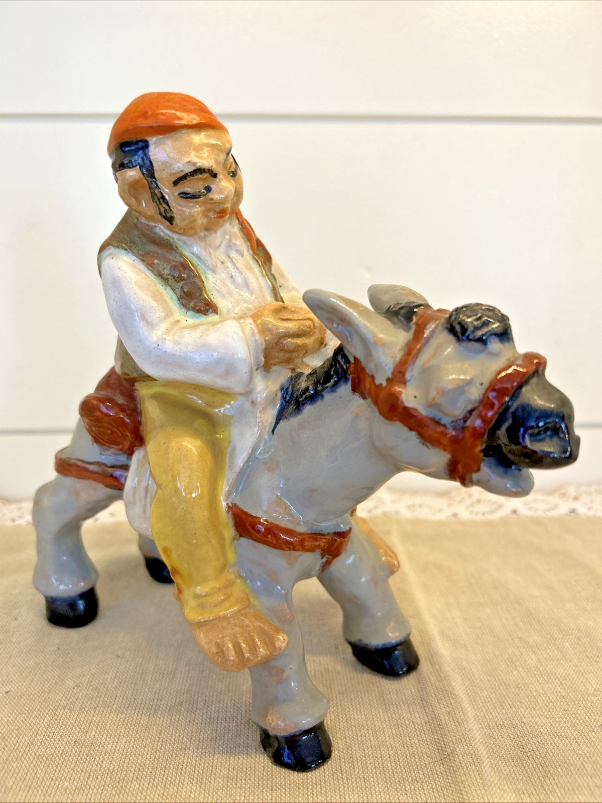 Vintage JAN KUTALEK Glazed Ceramic Figurine Sancho Panza Riding Donkey Vintage JAN KUTALEK Glazed Ceramic Figurine Sancho Panza Riding Donkey