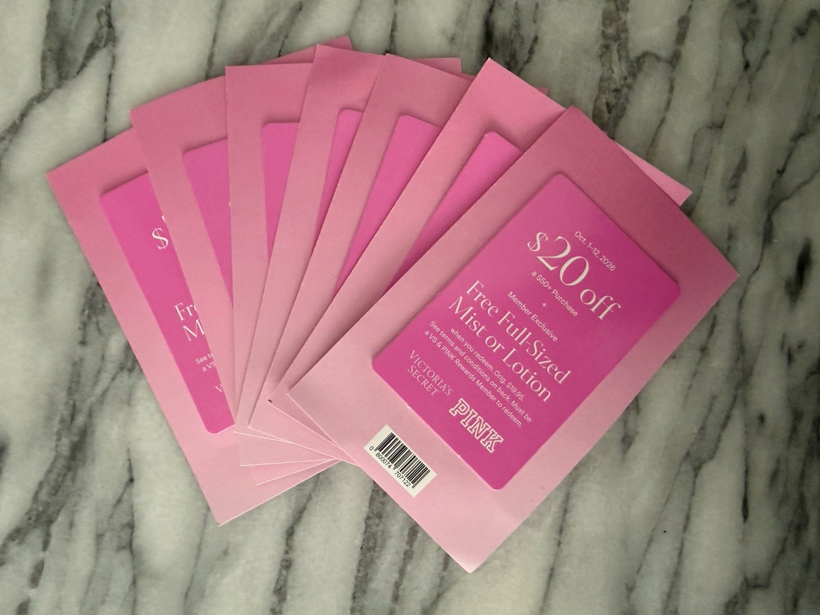 7 Victoria\'s Secret Fall Bonus Card Coupon $20 off $50 Free Mist Lotion Oct 1-12