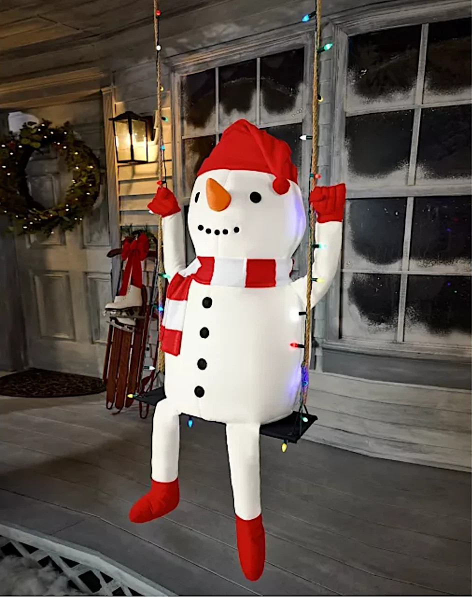 3 Ft 10 In Swinging Snowman Animatronic Christmas Decoration LED Lights Music 3 Ft 10 In Swinging Snowman Animatronic Christmas Decoration LED Lights Music
