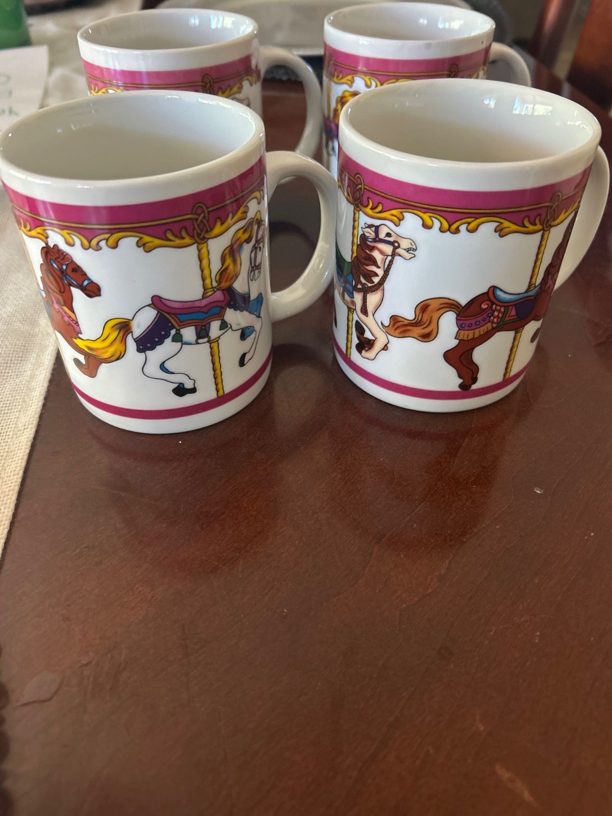 Vintage set of 4  Gold Carousel Horses Pony Mugs Unmarked Classy Fun TeaParty