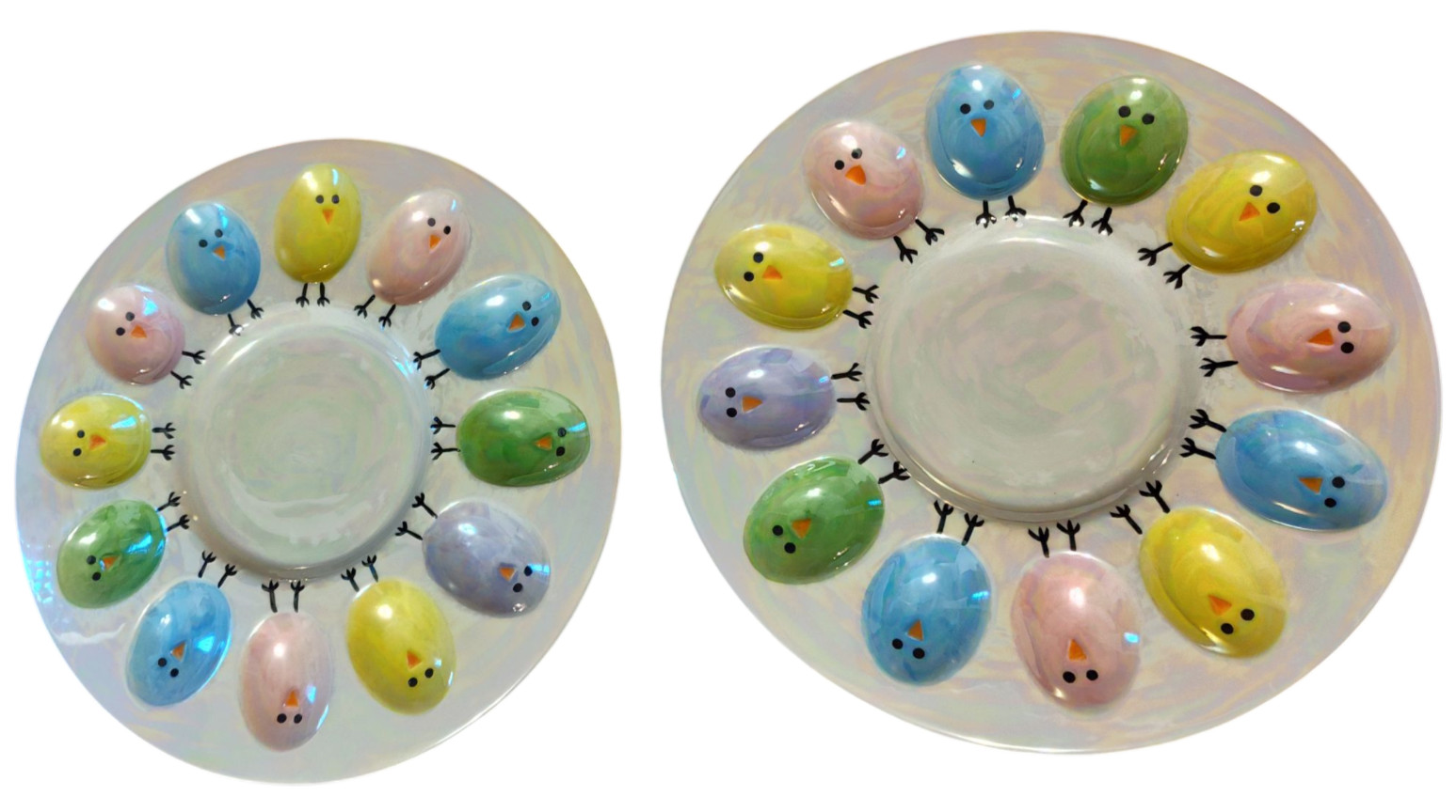 12 Egg Plate Platter Egg Serving Dish Spring Easter Dish 11” Iridescent Set of 2