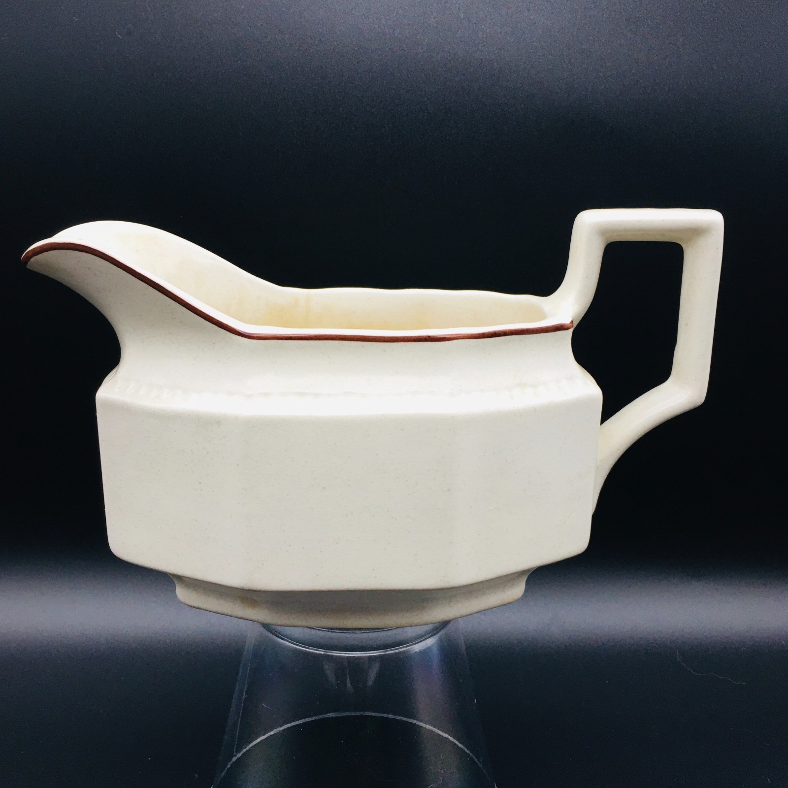 Kensington Staffordshire Ironstone Somerset Gravy Boat Brown Trim Vintage