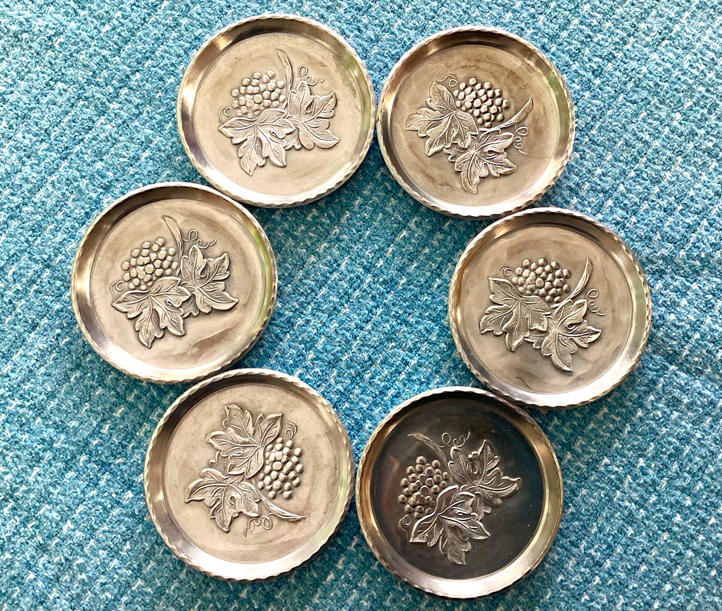 Vintage Everlast Forged Aluminum Grape Cluster Grapevine Coasters Set of 6