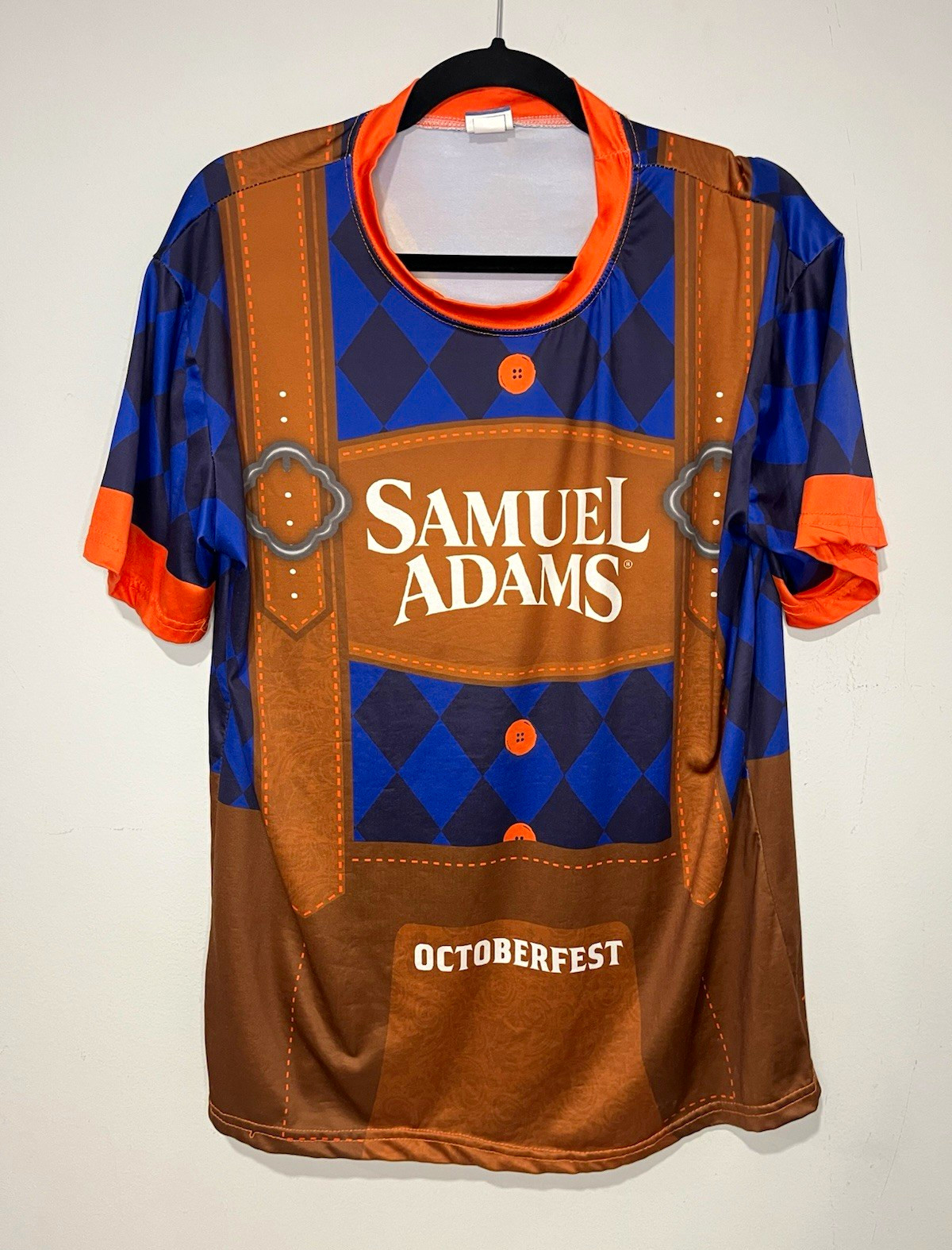 Samuel Adams Oktoberfest Beer Short Sleeve Shirt Brown Blue Orange