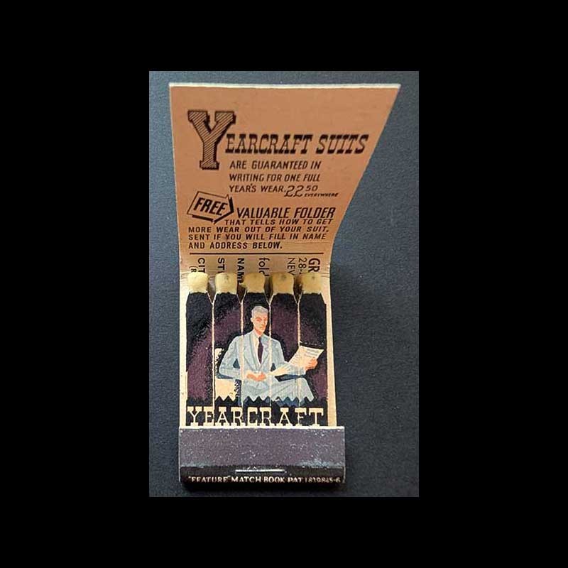 Feature Matchbook Full Book Yearcraft Clothes Archie\'s Men\'s Shop Millbury St