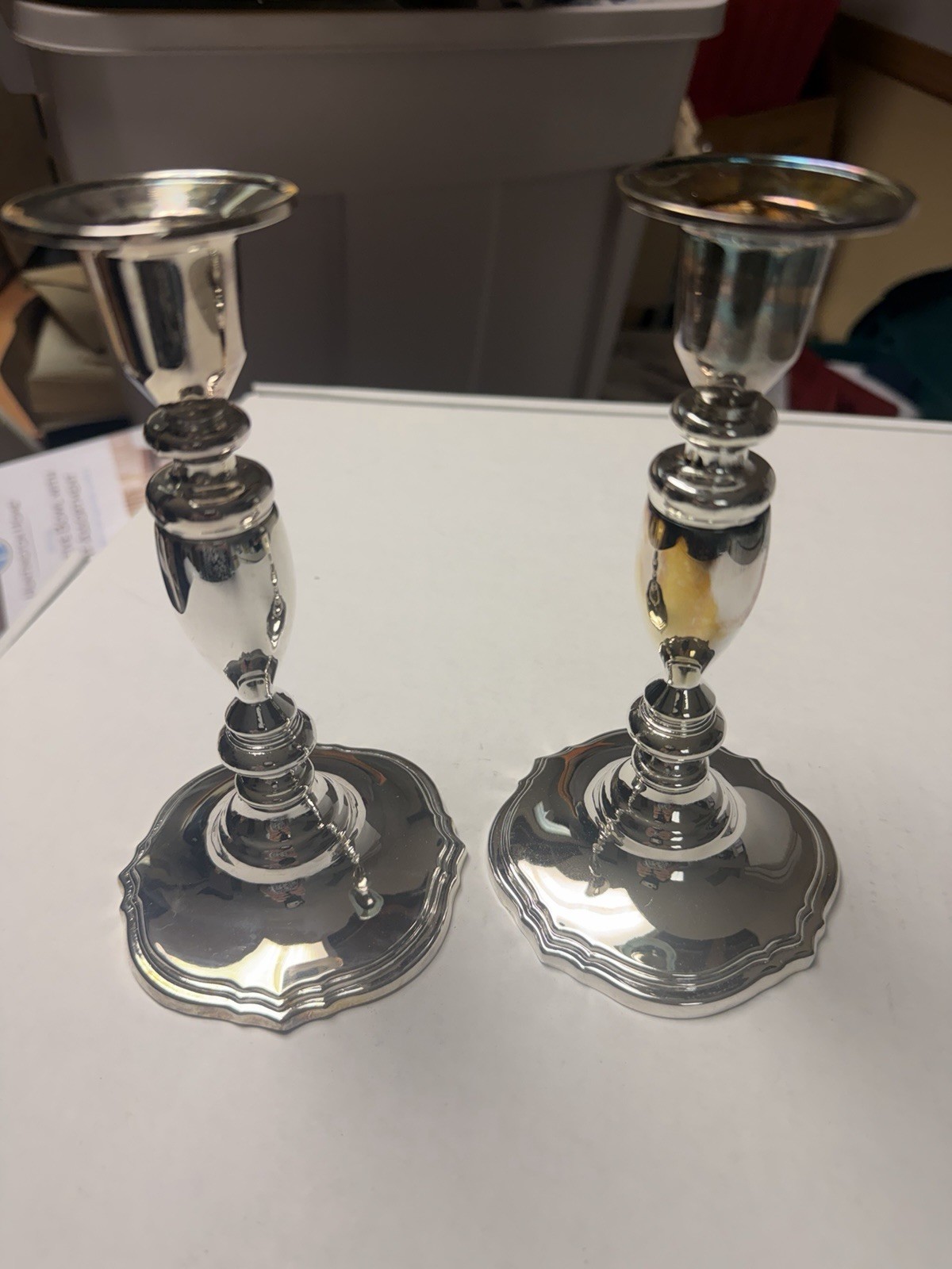 Shabbat Candleholders-Silverplate. Approx 7”.