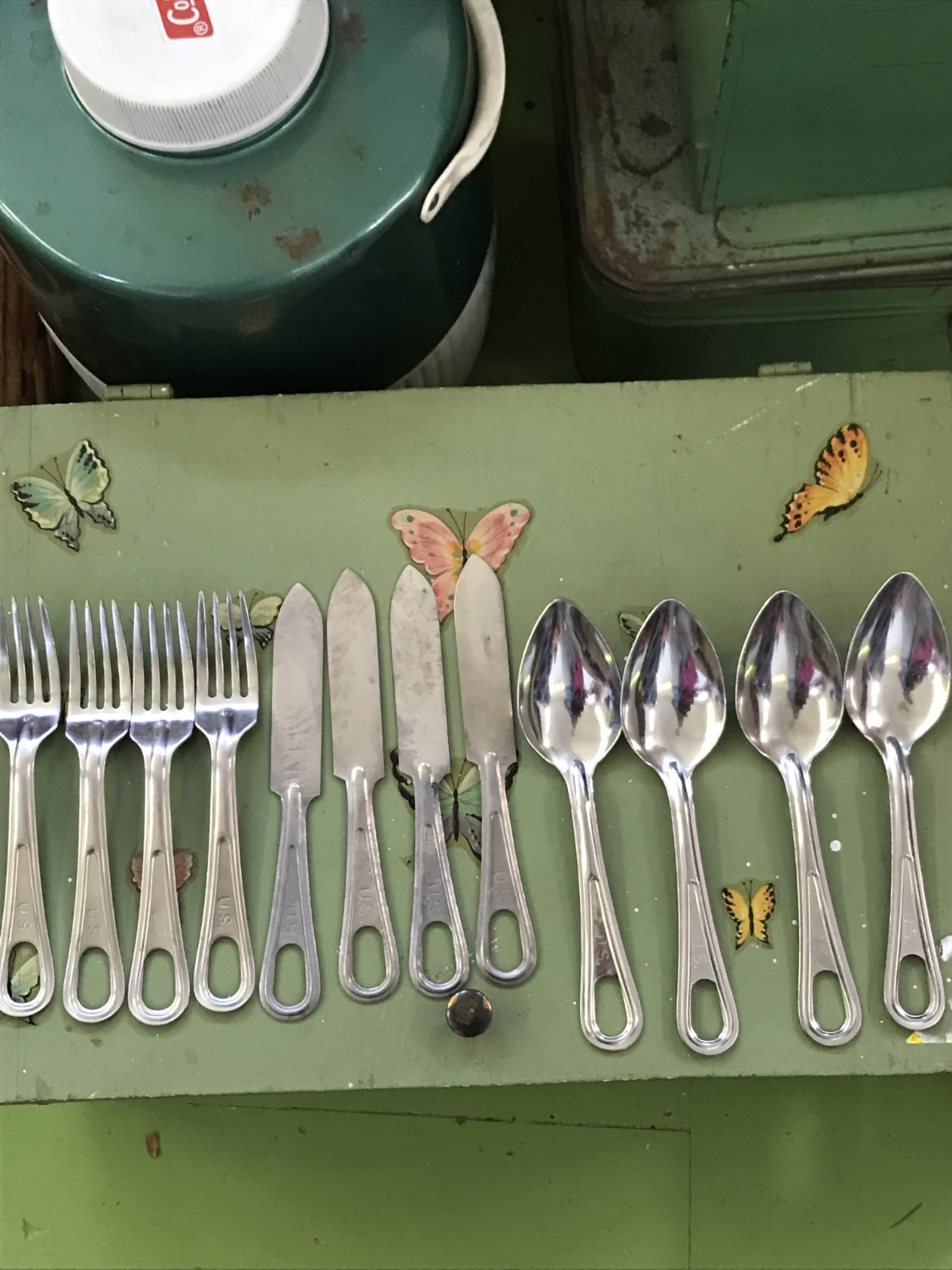 Vintage, World War II , Korean War, Military Utensils-4 sets-knife, fork, spoon