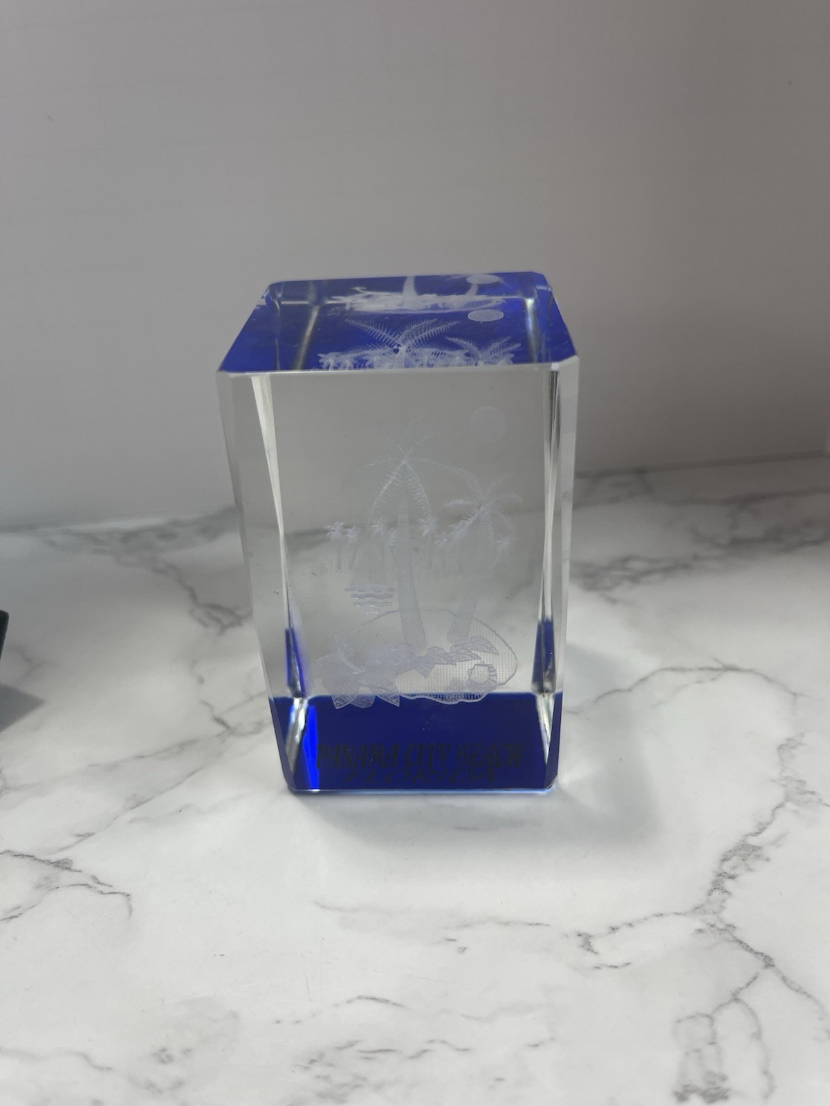 Laser Etched 3D Manta Rays Glass Paperweight Panama City Beach Florida