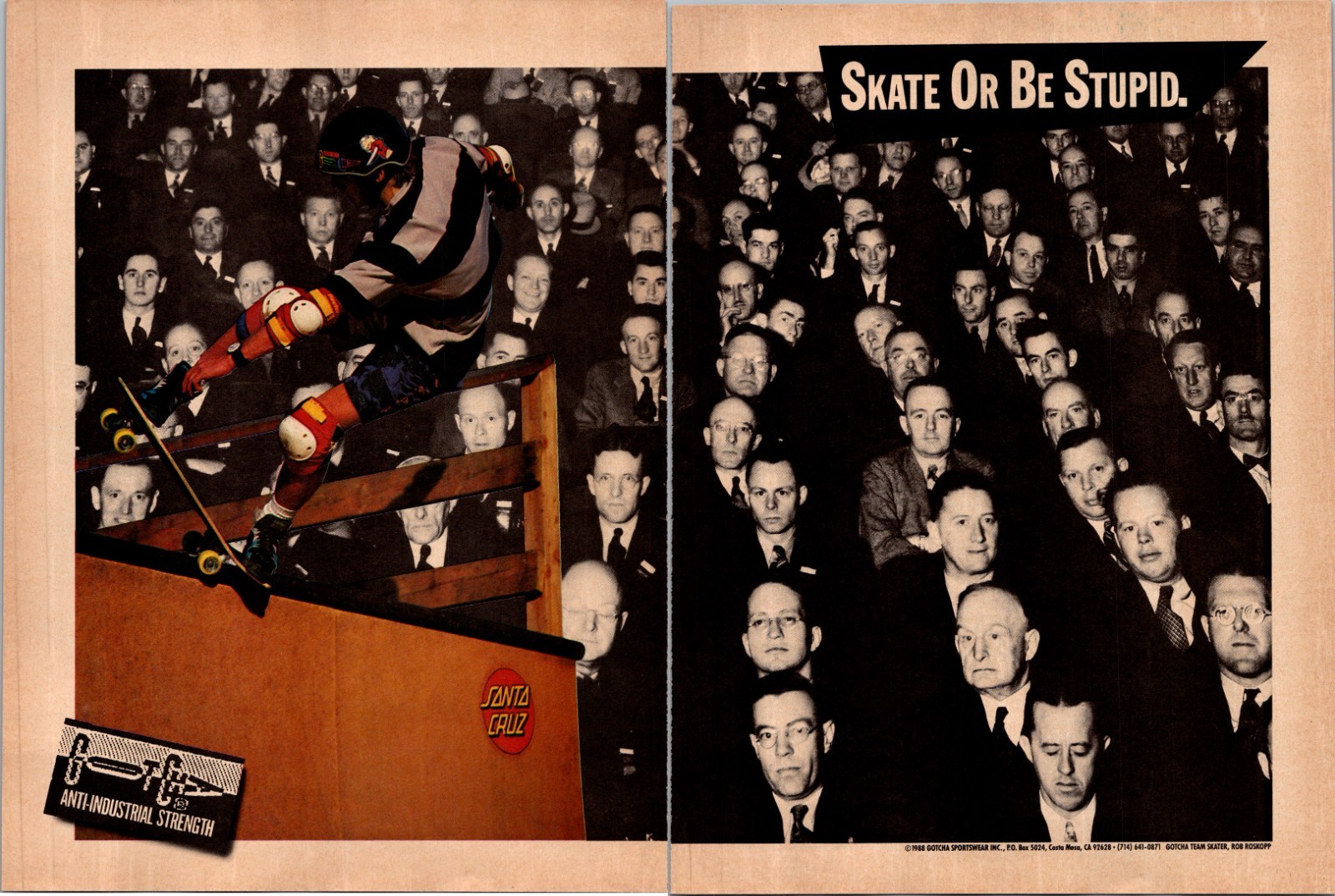1988 Gotcha Print Ad • Rob Roskopp  Skateboard 1980s KA.42