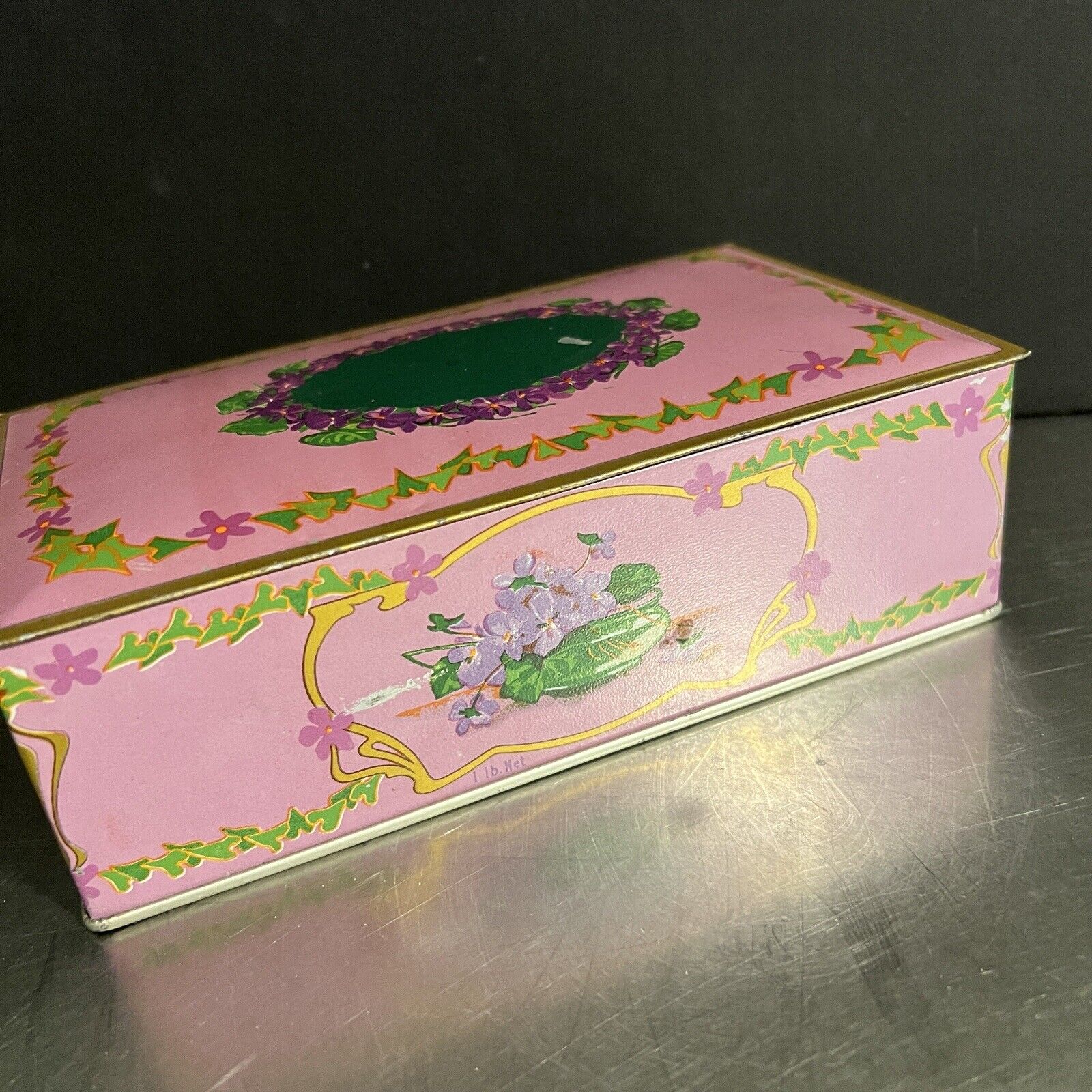 Vintage Canco Louis Sherry Candy Tin Hinged Box Violets See Description As Is