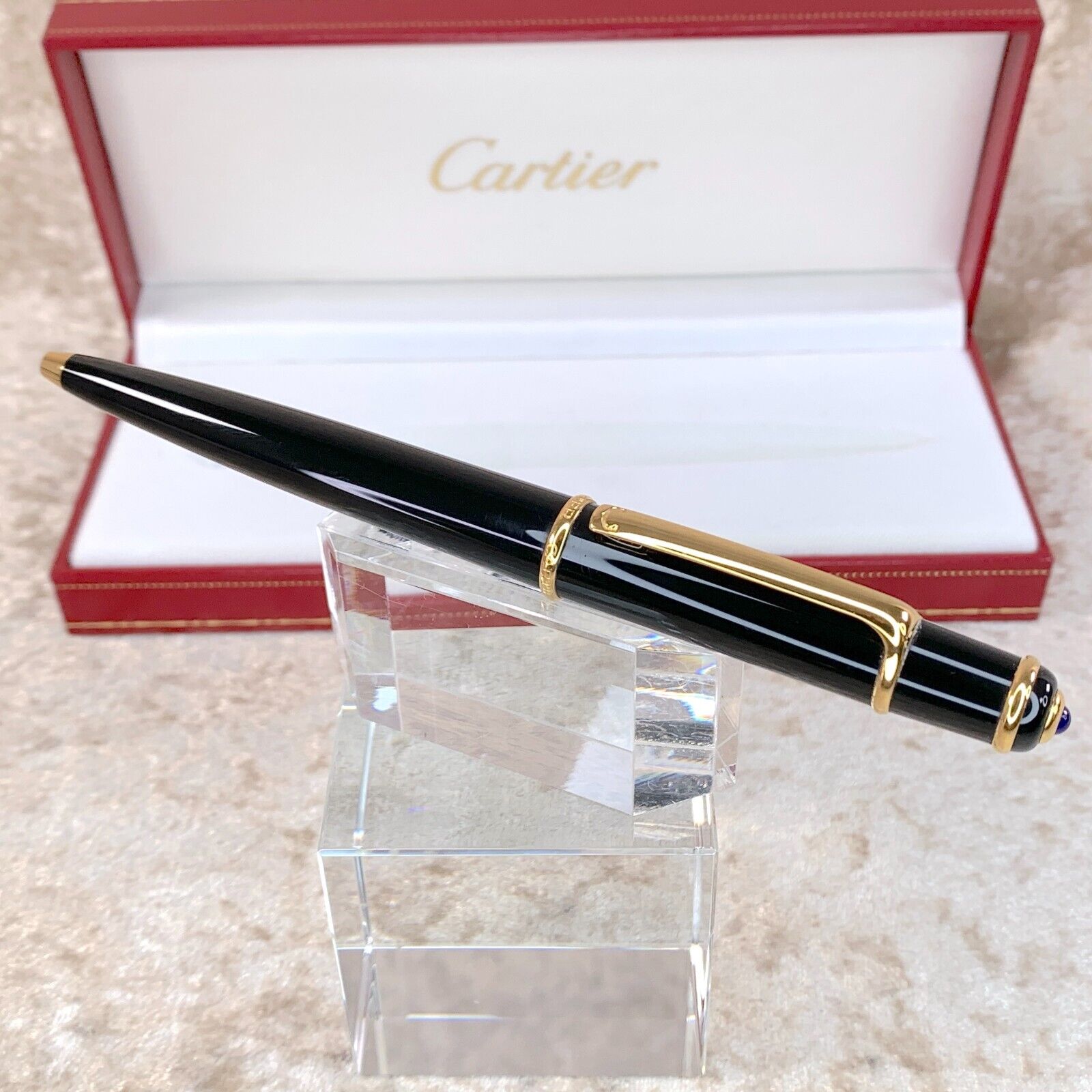 Authentic Cartier Ballpoint Pen Diabolo Black Resin Gold Finished Trim w/Box