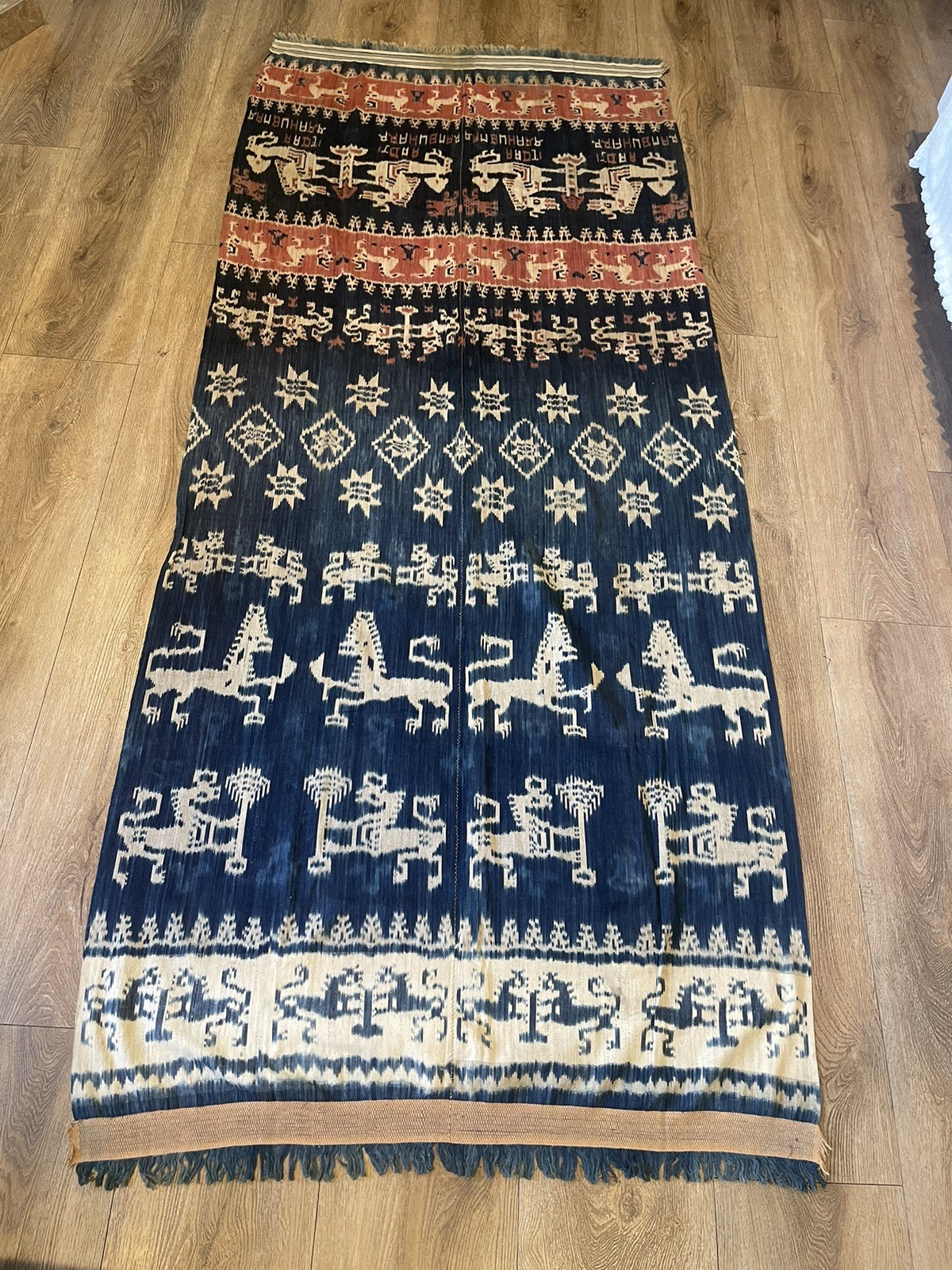 Vintage Indonesian Sumba Ikat Handwoven Tribal Wall Hanging  Special Font