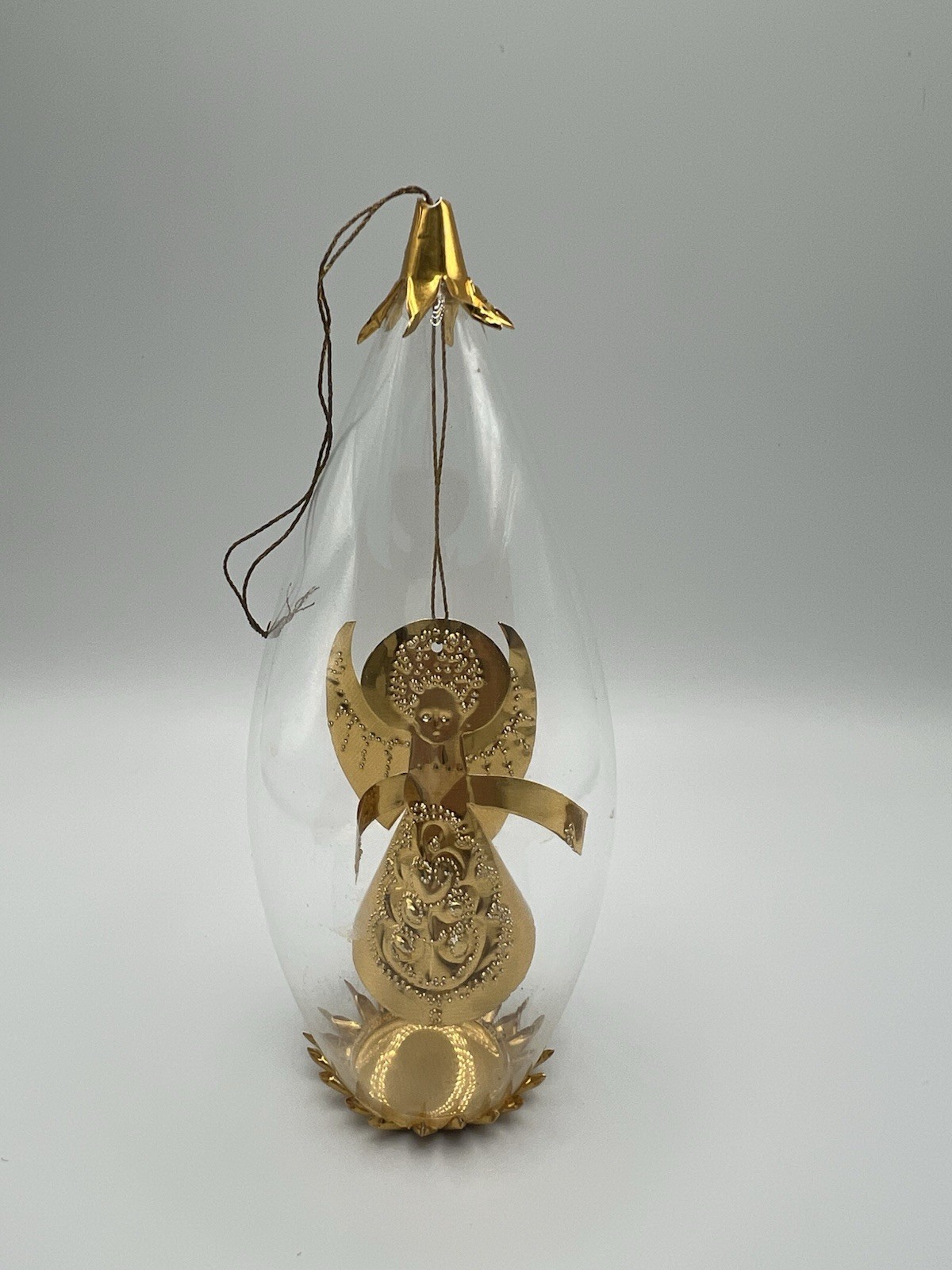 Vtg Resl Lenz Gold Punched Foil Angel Glass Spinner Christmas Ornament W Germany