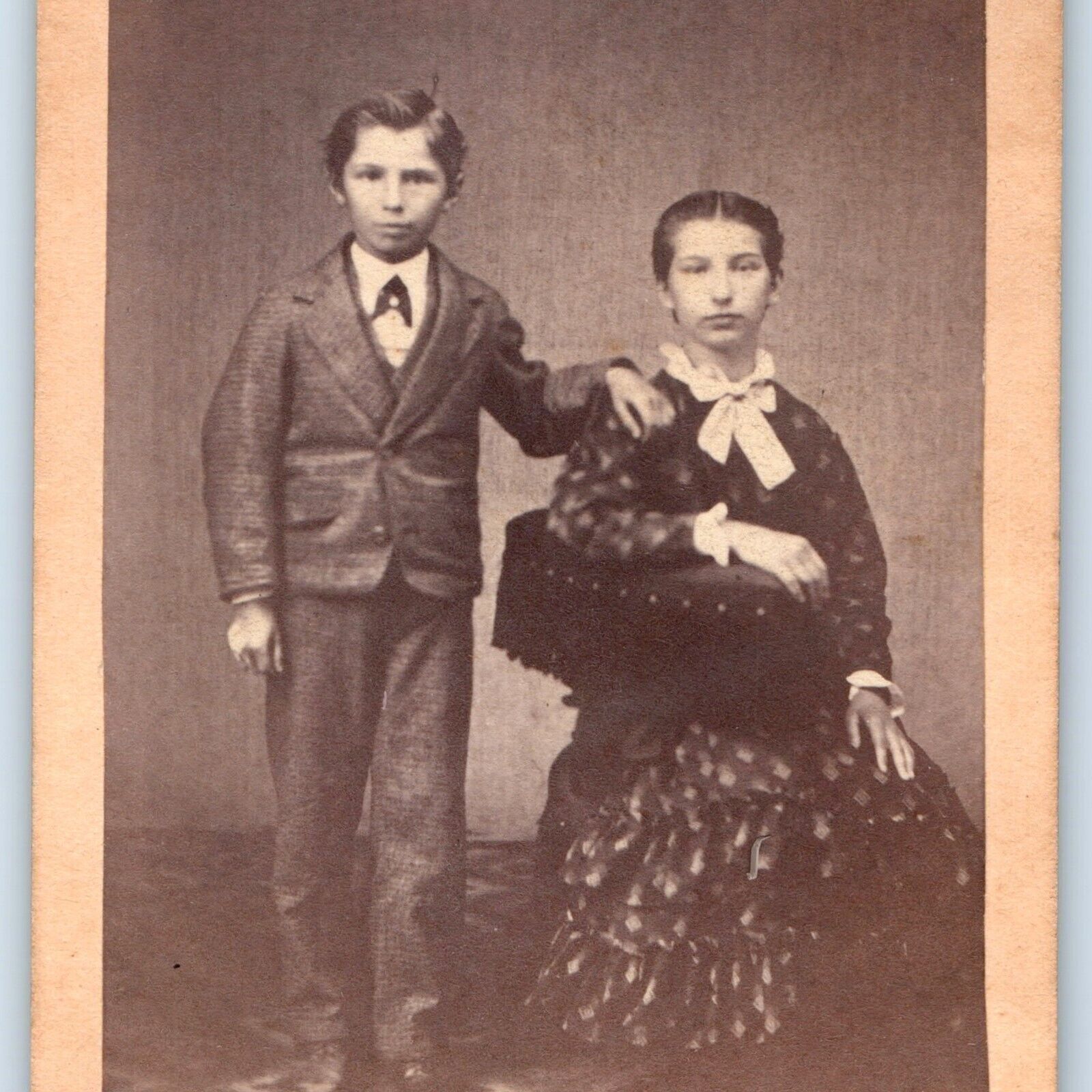 c1870s Nice Handsome Brother and Cute Sister Sibling CdV Photo Card Mature H27