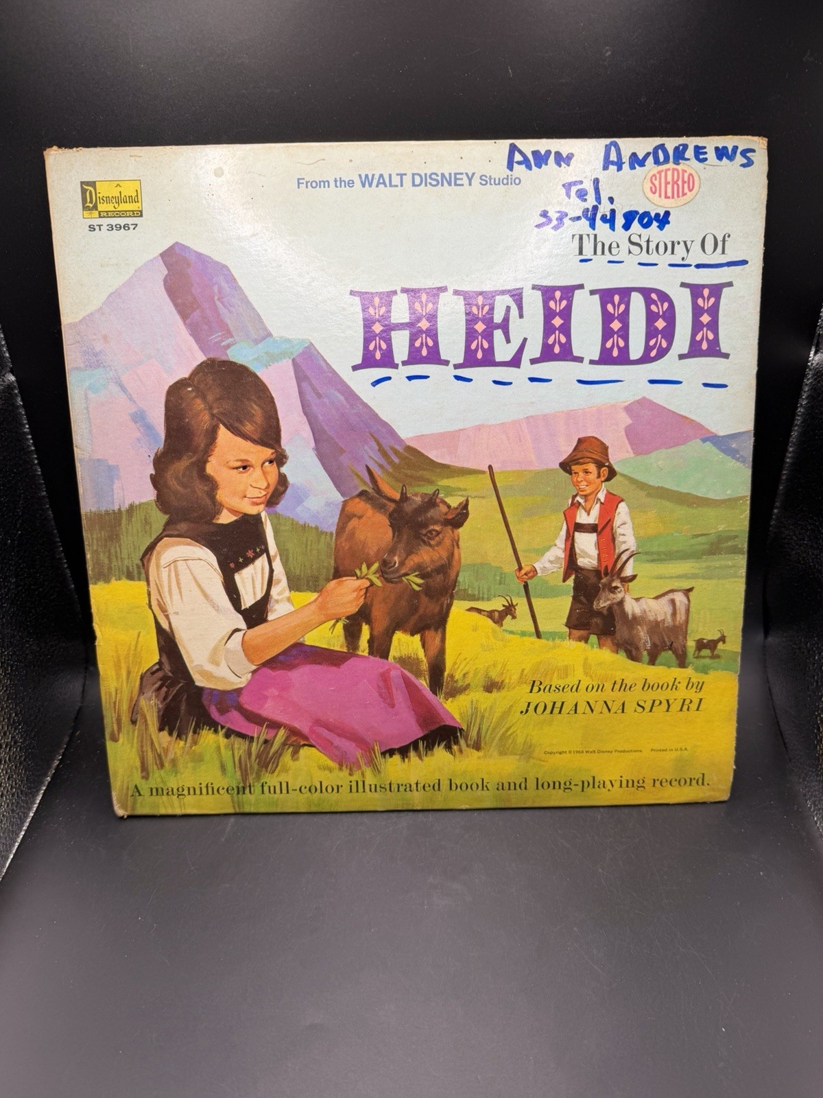 Vintage Disney The Story of Heidi Vinyl LP Book ST-3967 Disneyland 1968