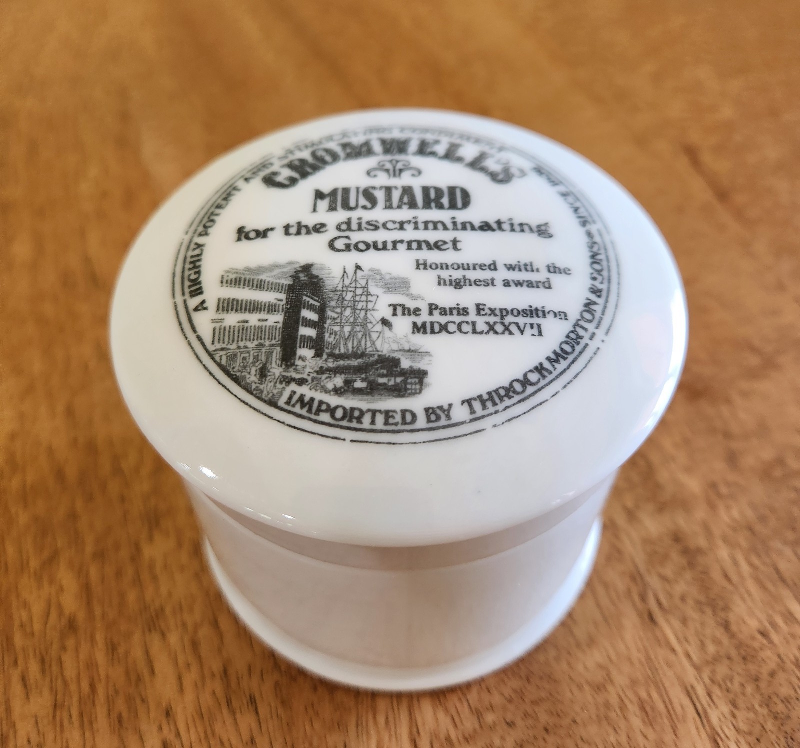 HTF Vintage CROMWELL\'S Ceramic Lidded Mustard Pot Paris Exposition Advertising
