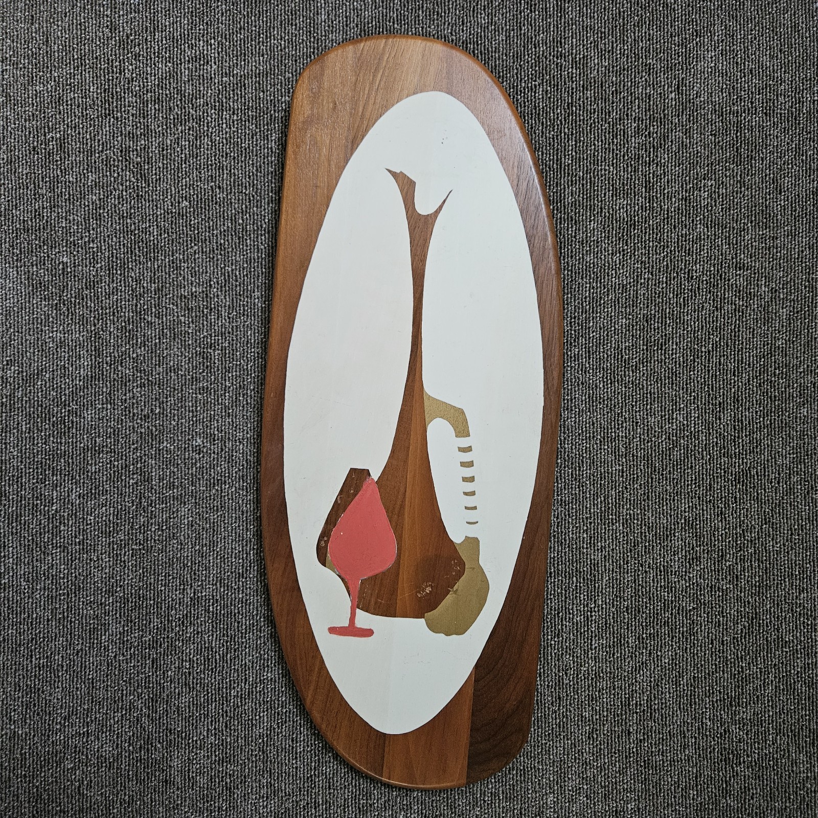 Vintage Belart Mid Century Modern Walnut Wall Plaque Wine Ewer 