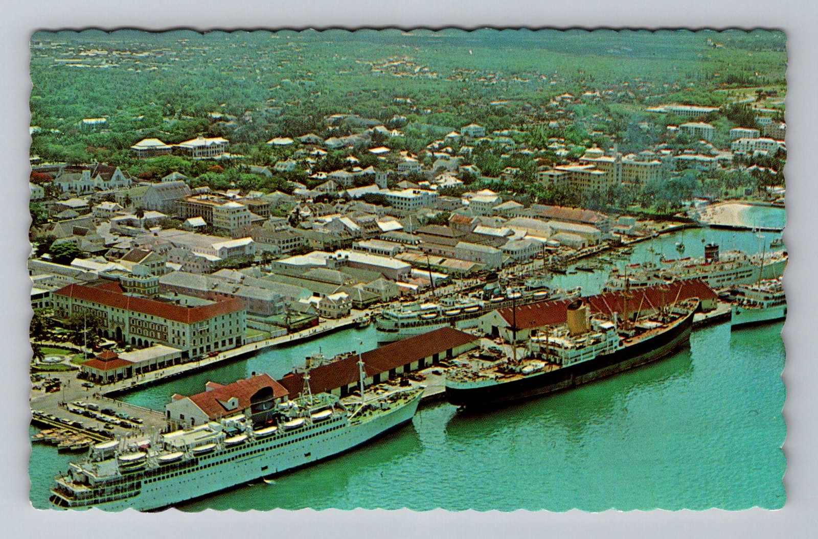 Nassau Bahamas, Nassau Harbour Aerial View, Postal PC Vintage c1964 Postcard