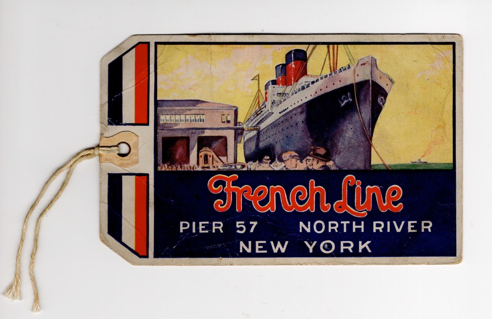 1930s SS Normandie French Line 1st Class Baggage Tag Pier 57 NY Ocean Liner Rare