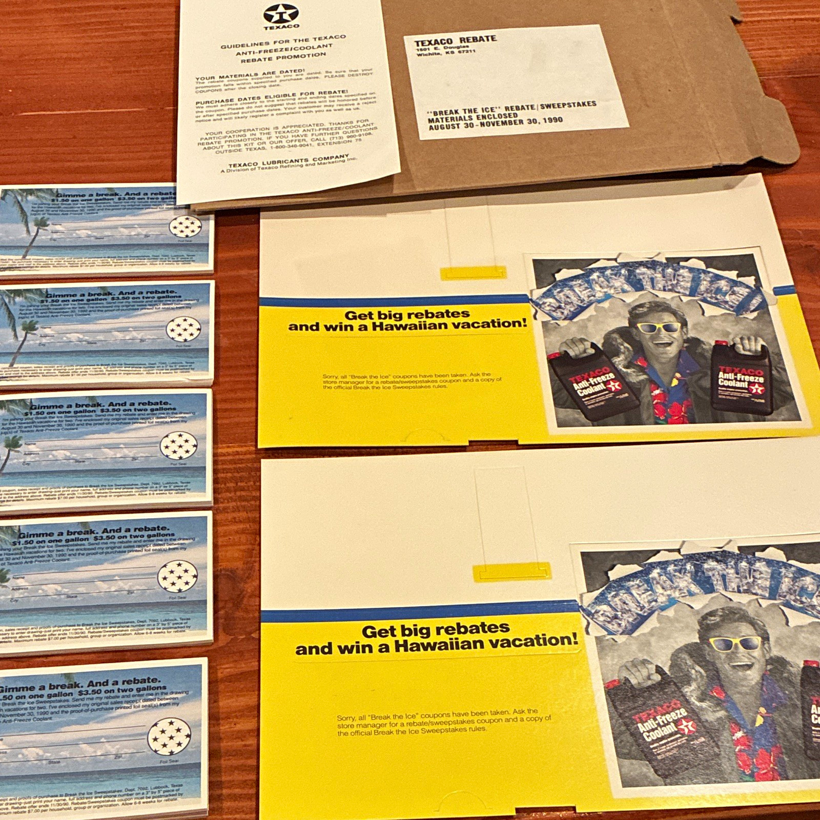 Vintage Antique Texaco Rebate Coupon & Display Lot, Original 1990, NOS