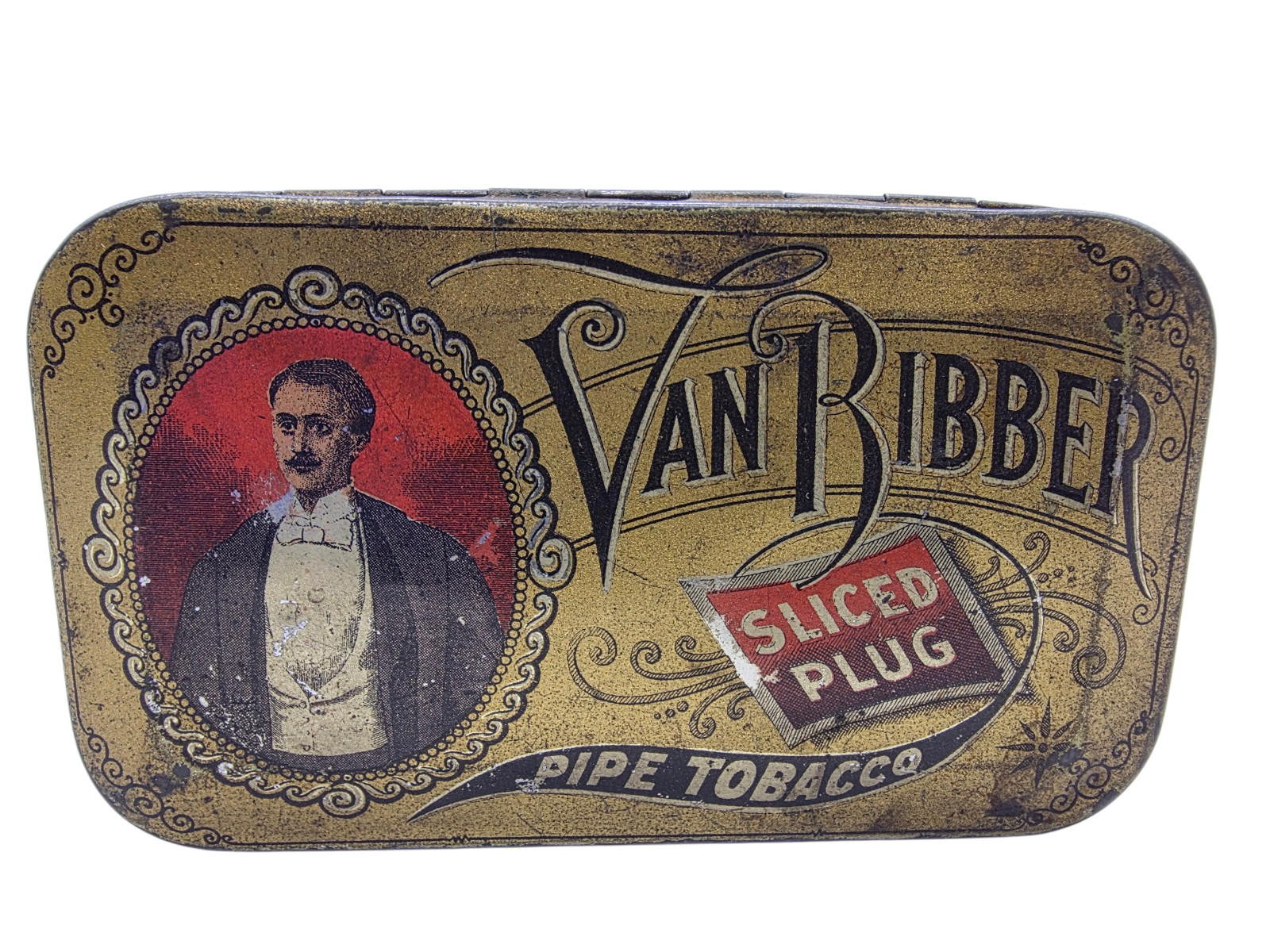 Antique Advertising Van Ribber Sliced Plug Pipe Tobacco Tin Mild c1890s 1900s
