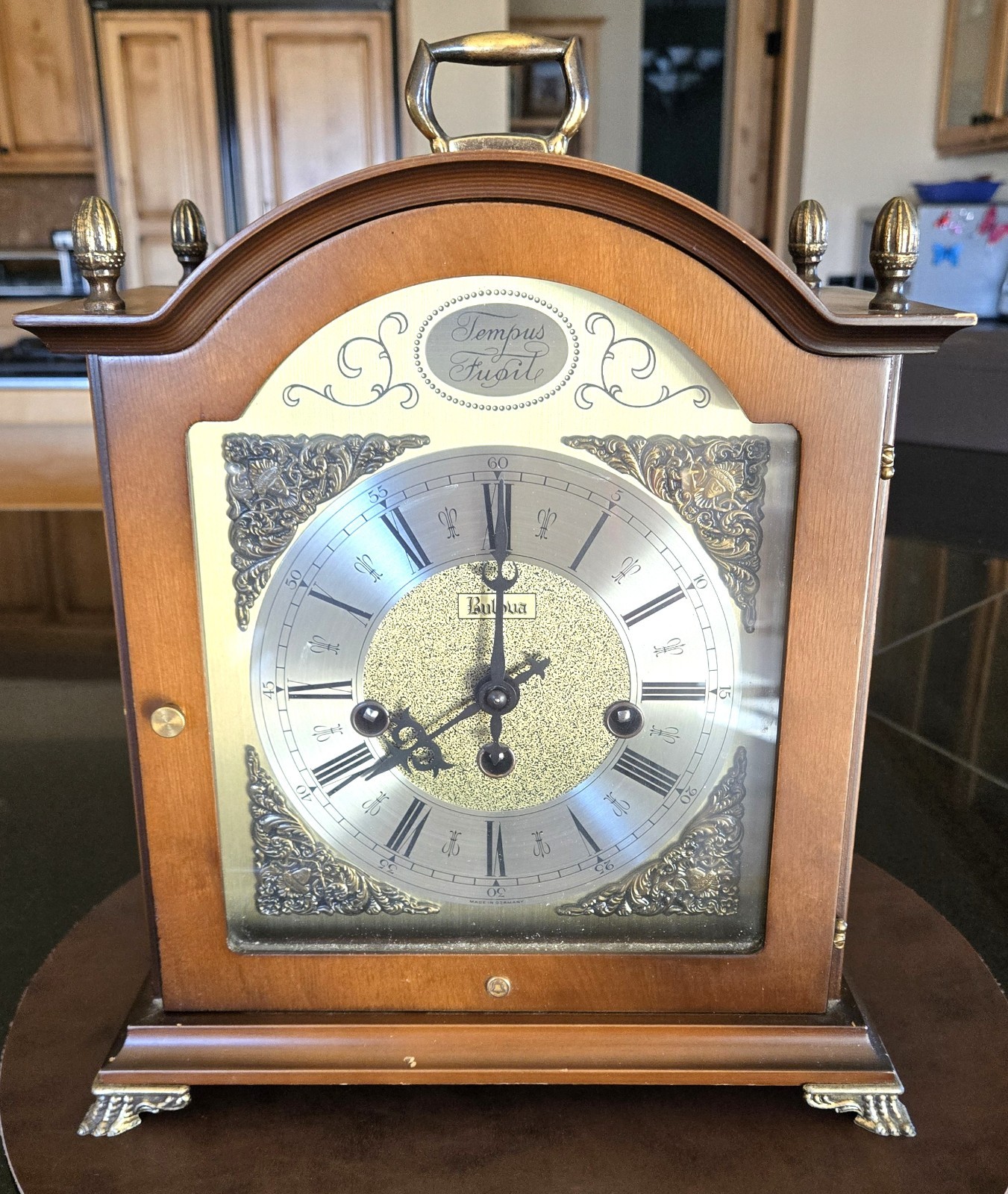 Vintage Bulova Tempus Fugit 340-020 Chime Mantle Clock with Key - Needs Serviced