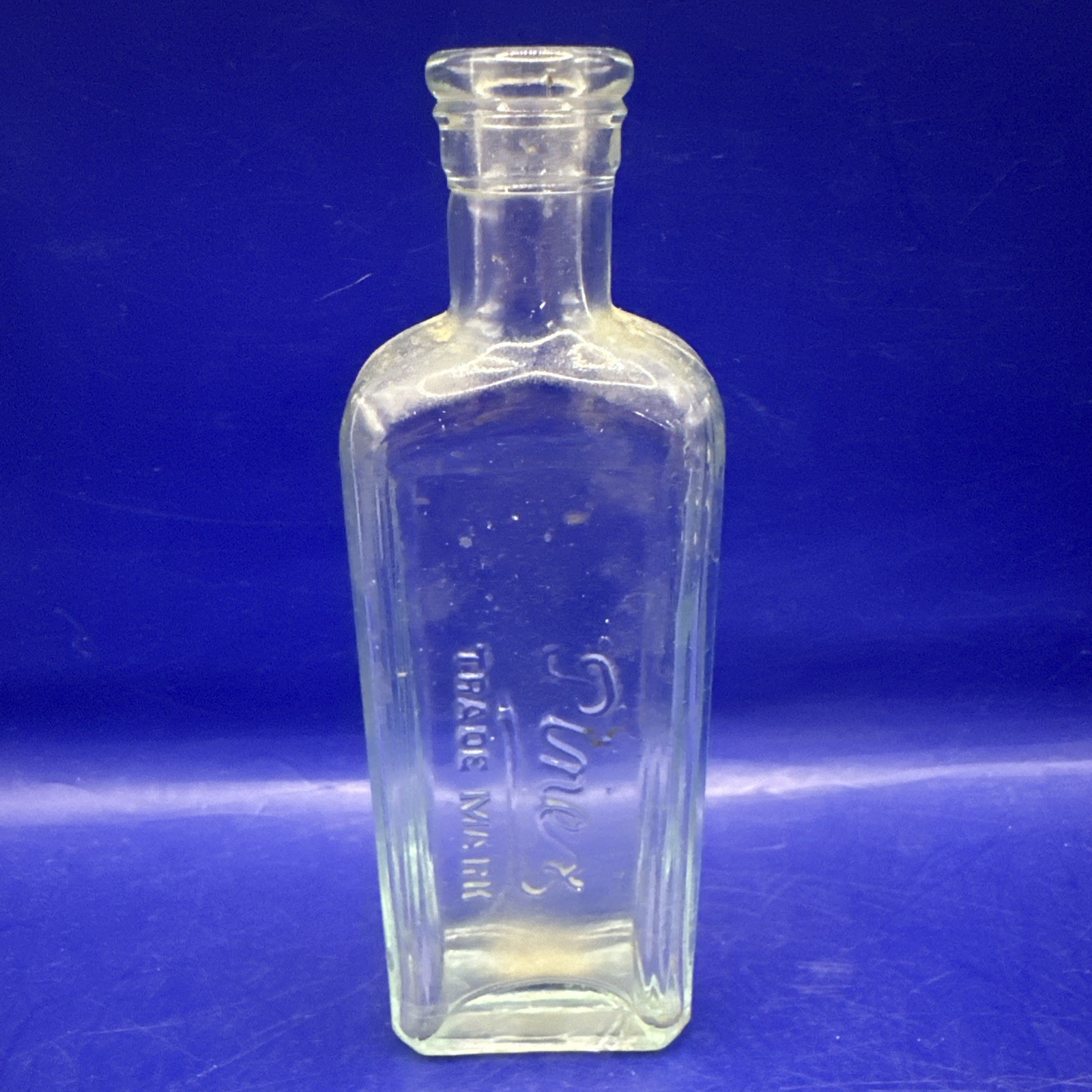 Early 1900’s 6”T x 2”W Pinex Trade Mark Cough Syrup Blue Iridescent Glass Bottle