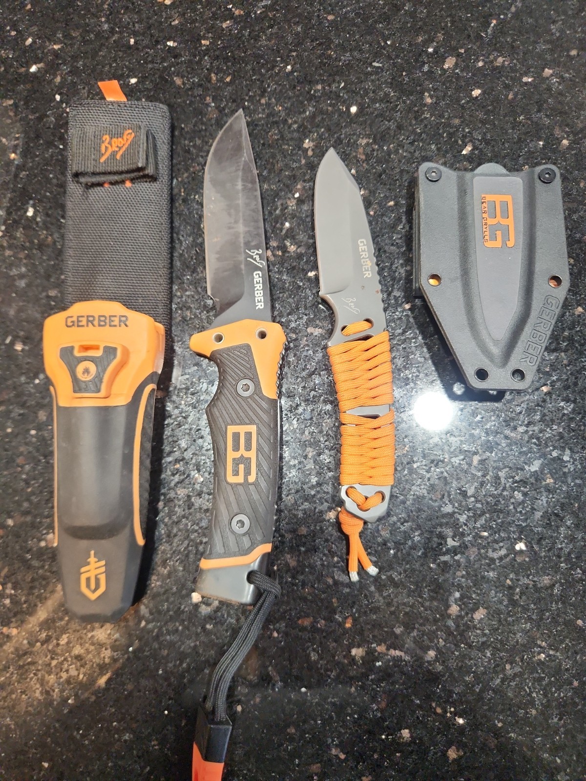 2 Gerber Bear Grylls Survivor Knife & Sheath w/ Survival Tips And Belt Loop 