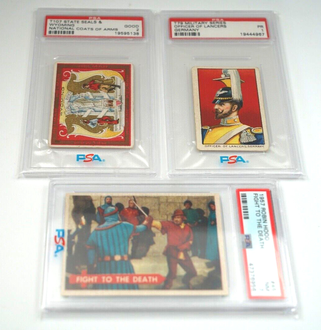 Set of 3 PSA Graded Vintage Tobacco Military Card. t79 Military Series FEZ