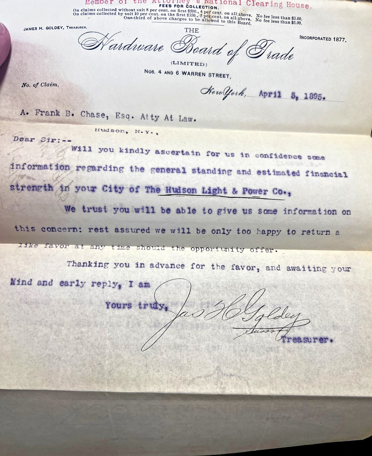 1895 Hardware Board Trade with Pure Linen Stock Crown Crest Shield Watermark
