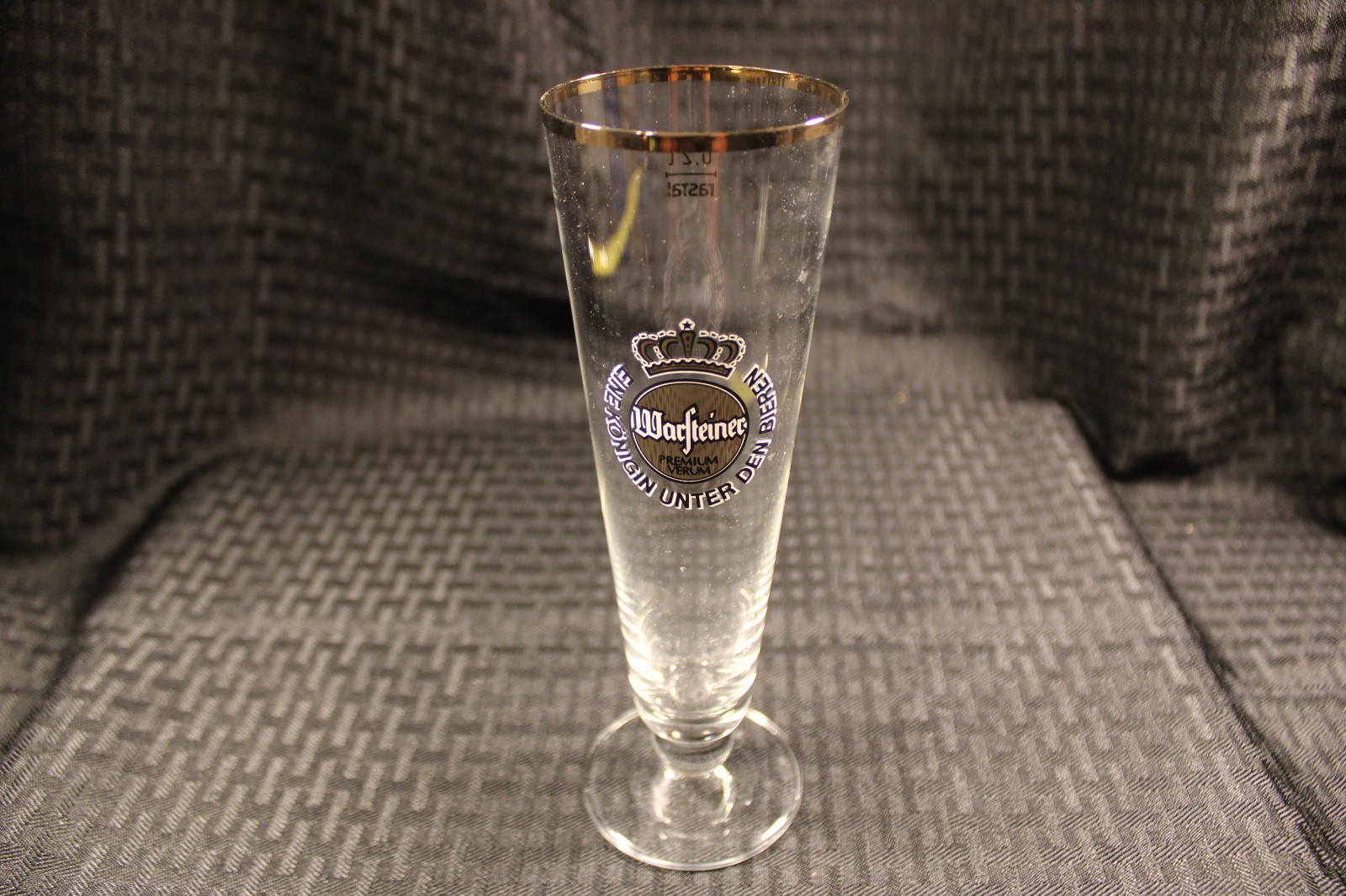 RARE Warsteiner 0.2 L Tall Beer Pilsner Glass Gold Trim Crown Stemmed 8” 