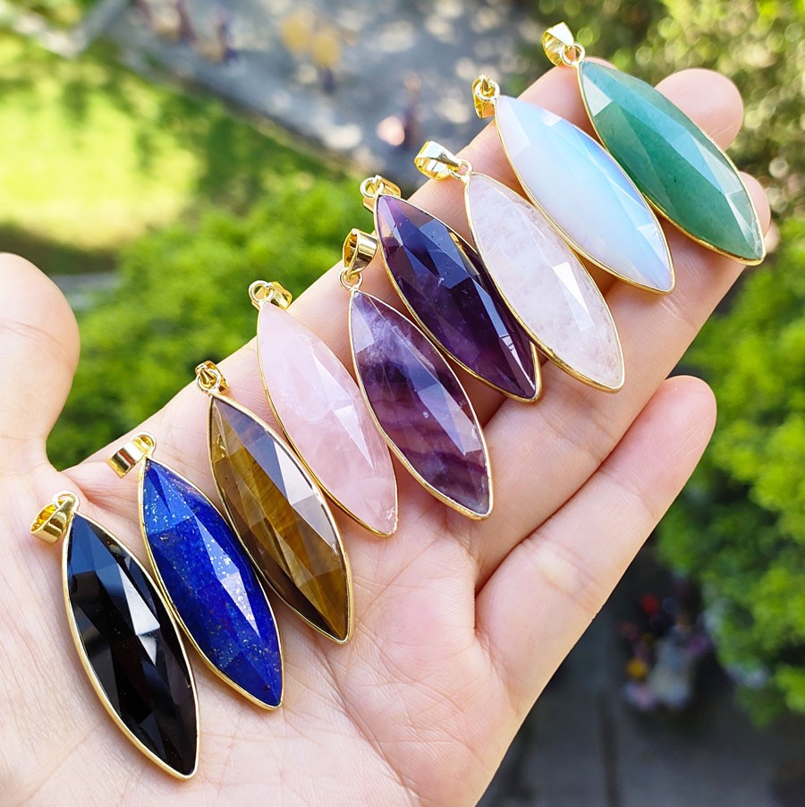 9pcs Natural Fluoritet Vary Gems Faceted Pendants Luck Reiki Magic Amulet