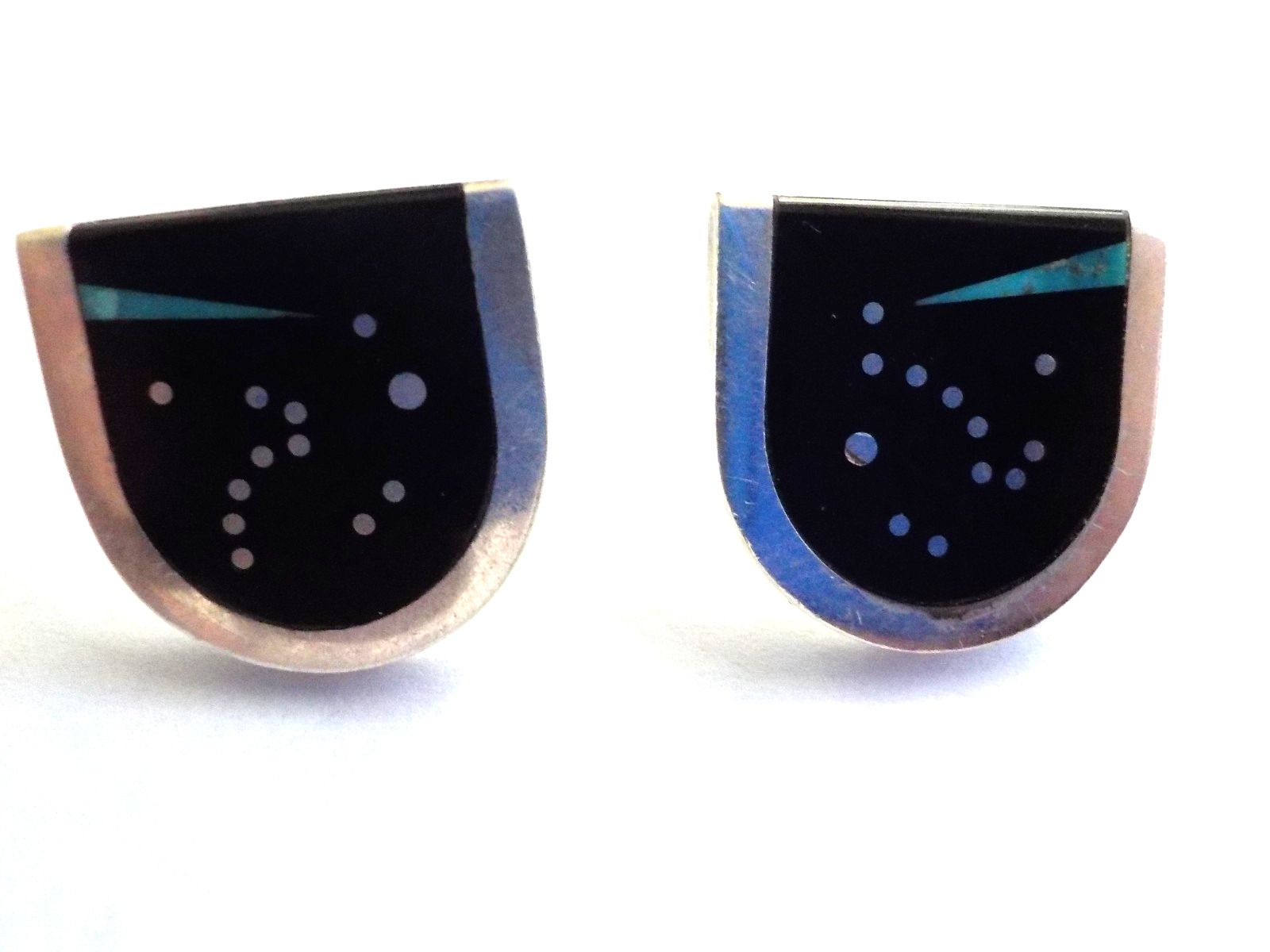 Jim Harrison, Navajo, Sterling Silver Inlay earrings, Jet, Turquoise, 6.5 grams Jim Harrison, Navajo, Sterling Silver Inlay earrings, Jet, Turquoise, 6.5 grams