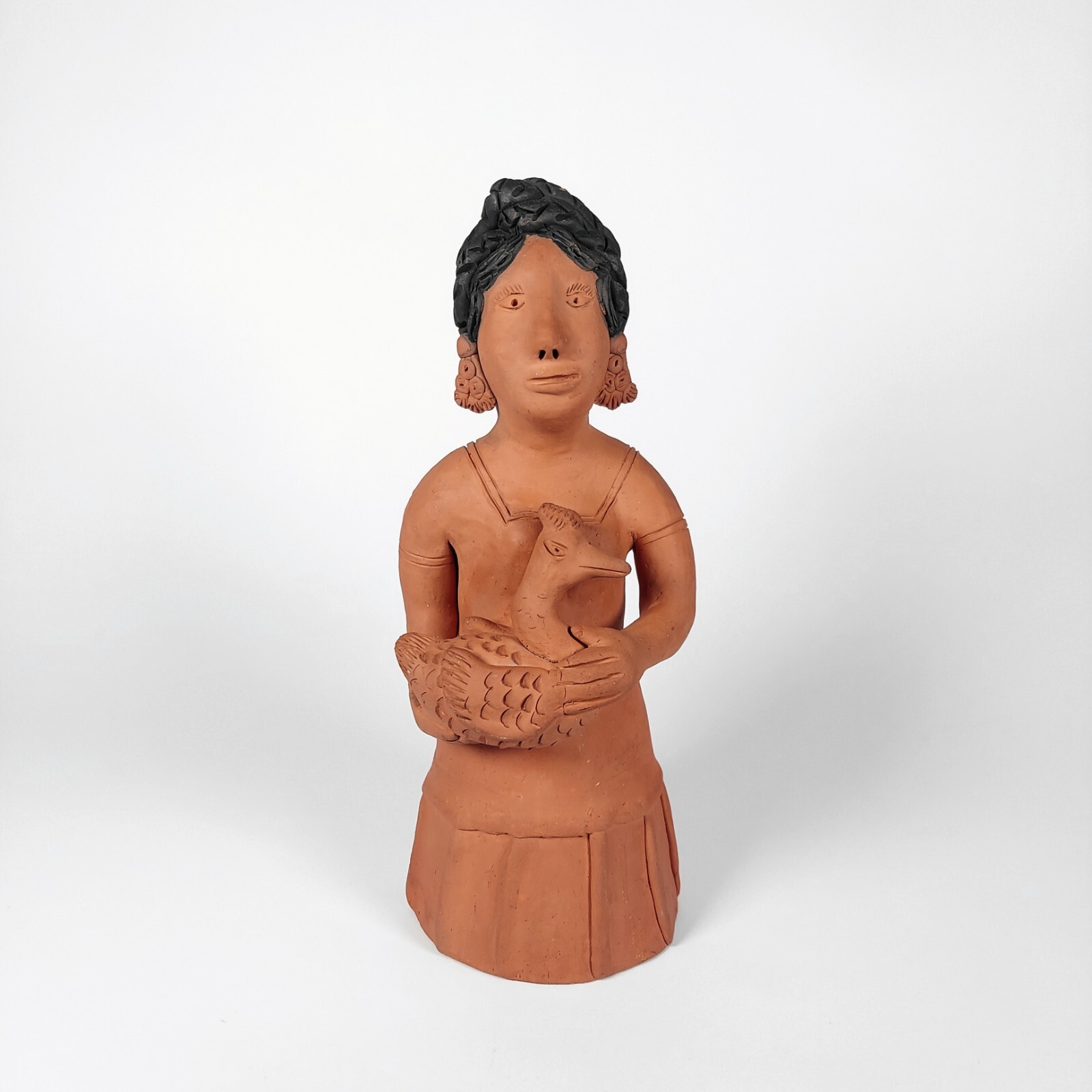 Aguilar Sisters Woman Bird Figurine Clay Oaxaca Mexican Folk Art 10.25 In Tall