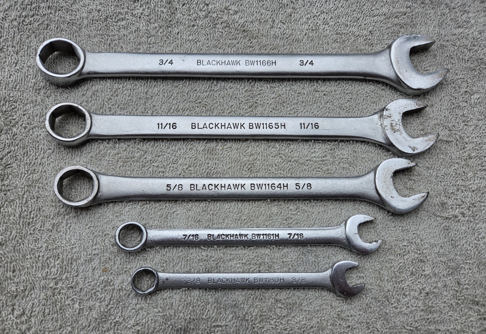 Vintage Blackhawk Set of 5 6pt SAE Combination Wrenches USA