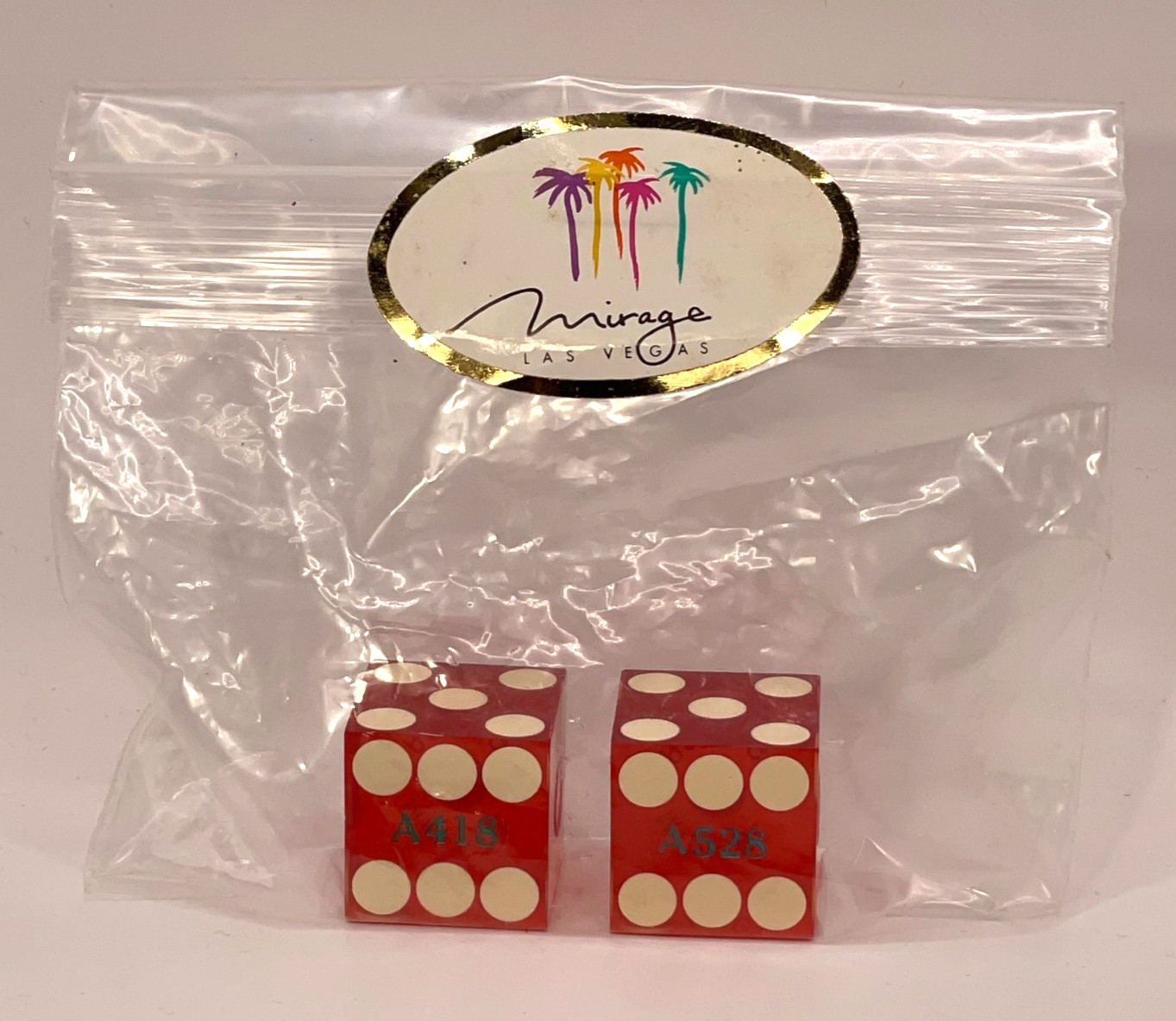 VTG Mirage Las Vegas Casino Dice Numbered Red Set Original Stapled Bag Logo Rare
