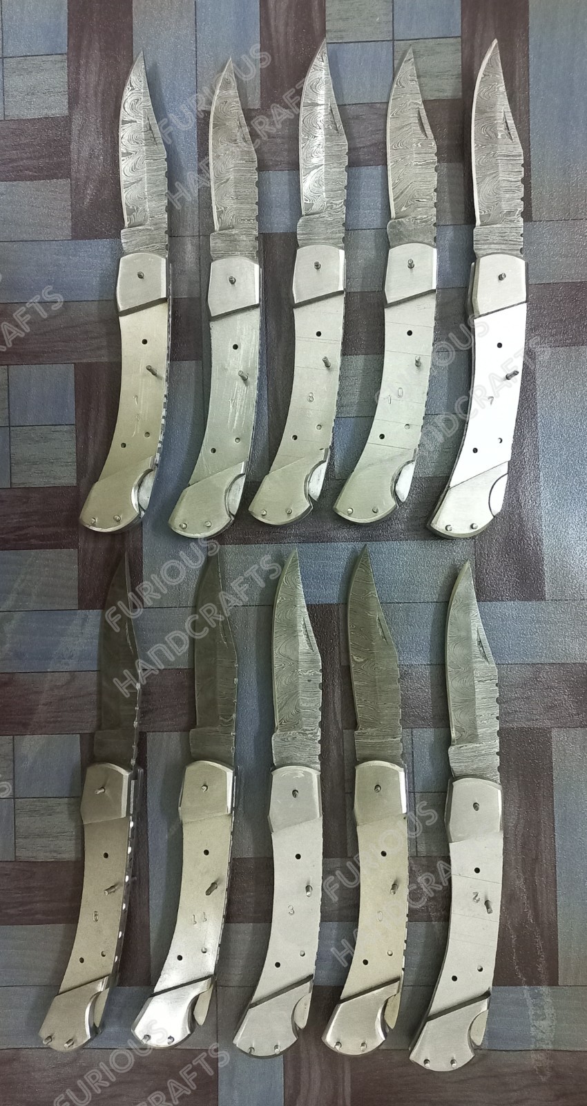 Custom Handcraft Damascus Steel Folding Knives Material Lot of 10 pc's