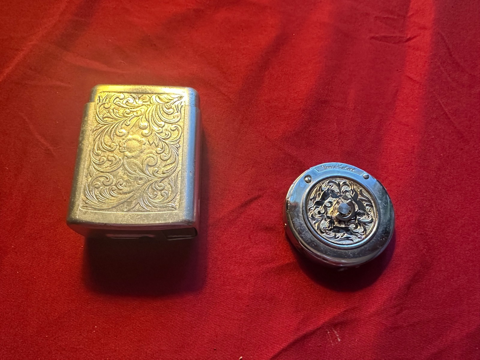 Vintage Slide Opening Pocket Case & Helios Prince Rotary Round pocket case