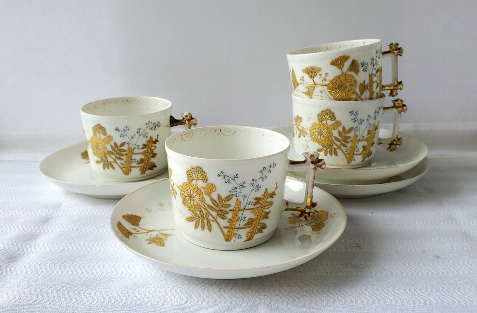 Rare Set Four Antique 1860's Bawo & Dotter Limoges Gilt Painted Coffee Tea Cups