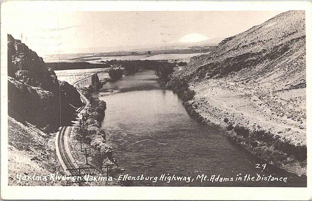 RPPC Washington View of Railroad Tracks on Yakima-Ellensburg Highway 1945