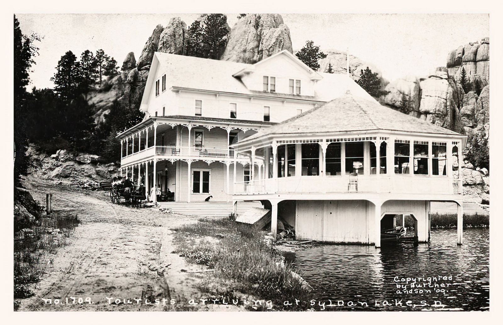Tourists arriving at Sylvan Lake Custer SD South Dakota 1909 RPPC Postcard COPY