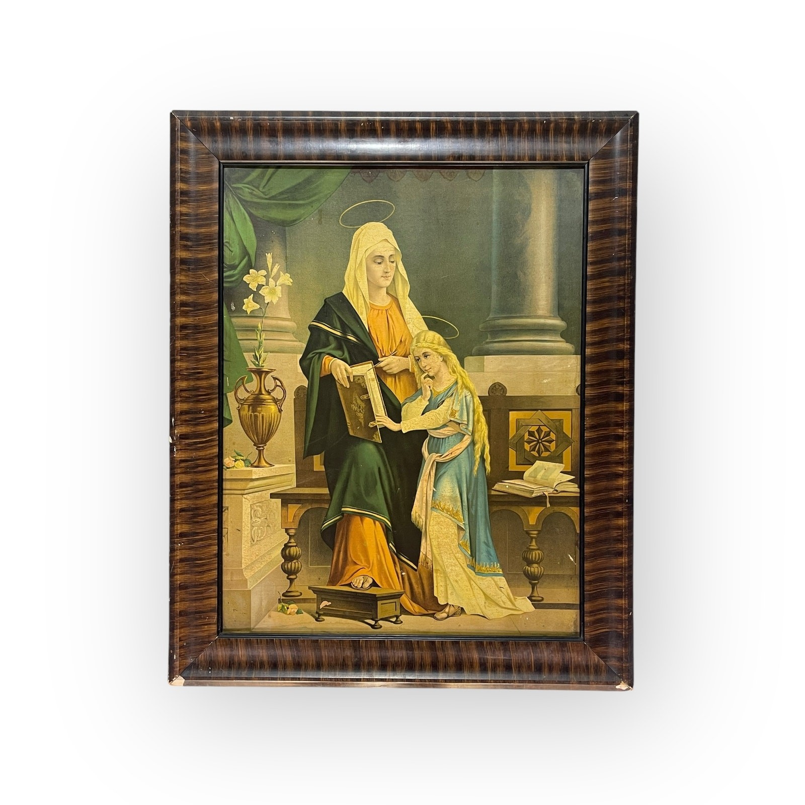 Antique Saint Anne and Young Virgin Mary Lithograph Framed Religious Art 25x31